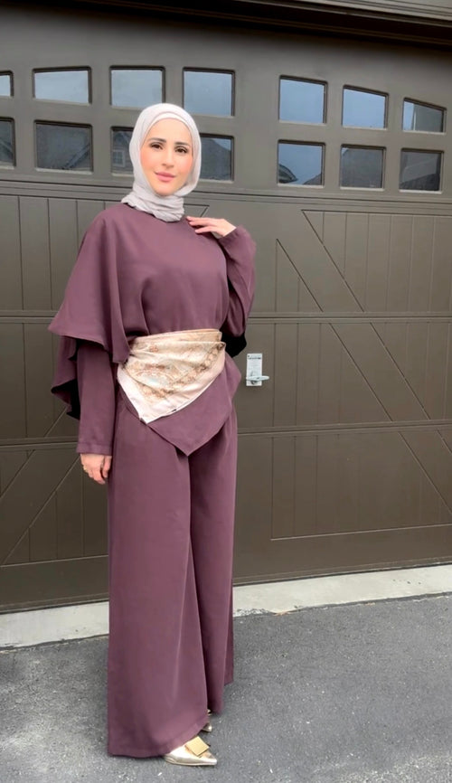 3-Piece Modal Pants Suit - Plum / Scarf Gift