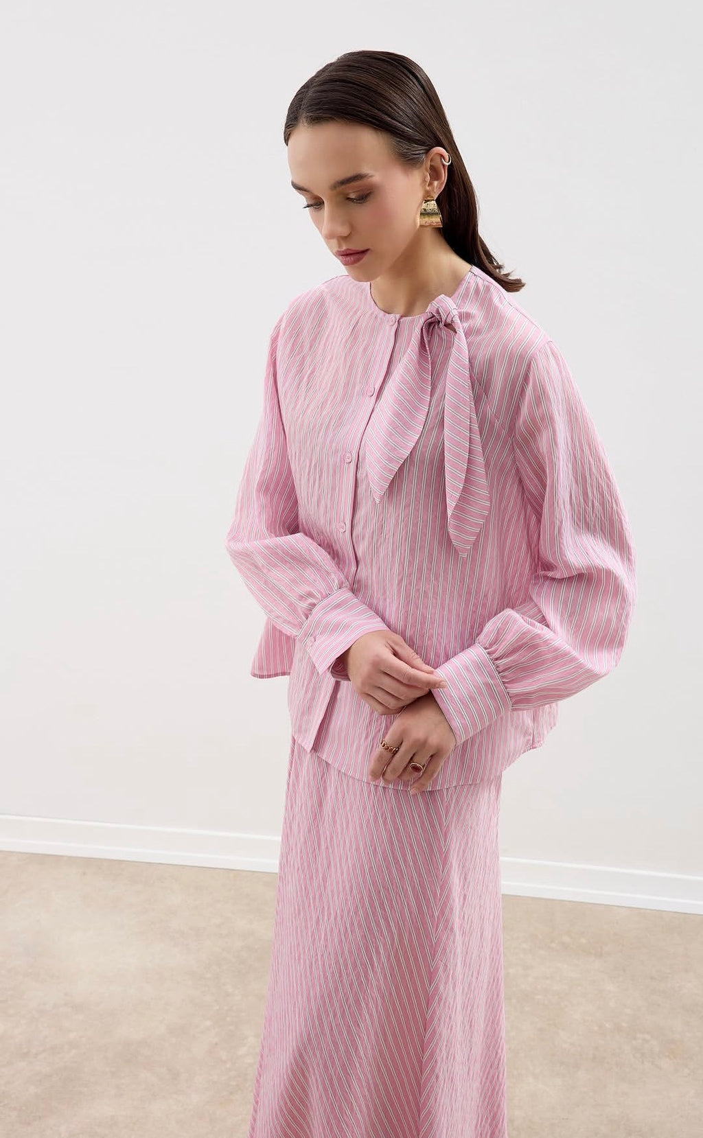 Soft Pink Striped Skirt Chic Set
