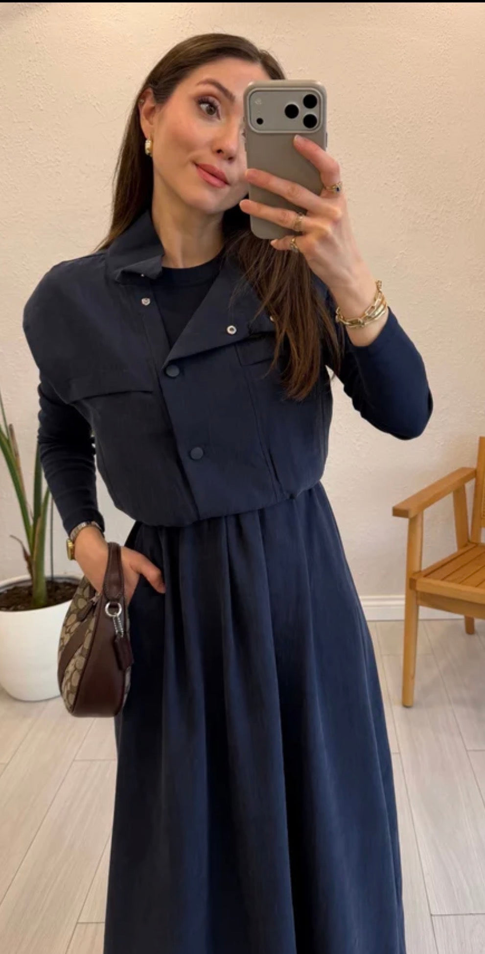 Navy Blue Layered Vest & Maxi Dress