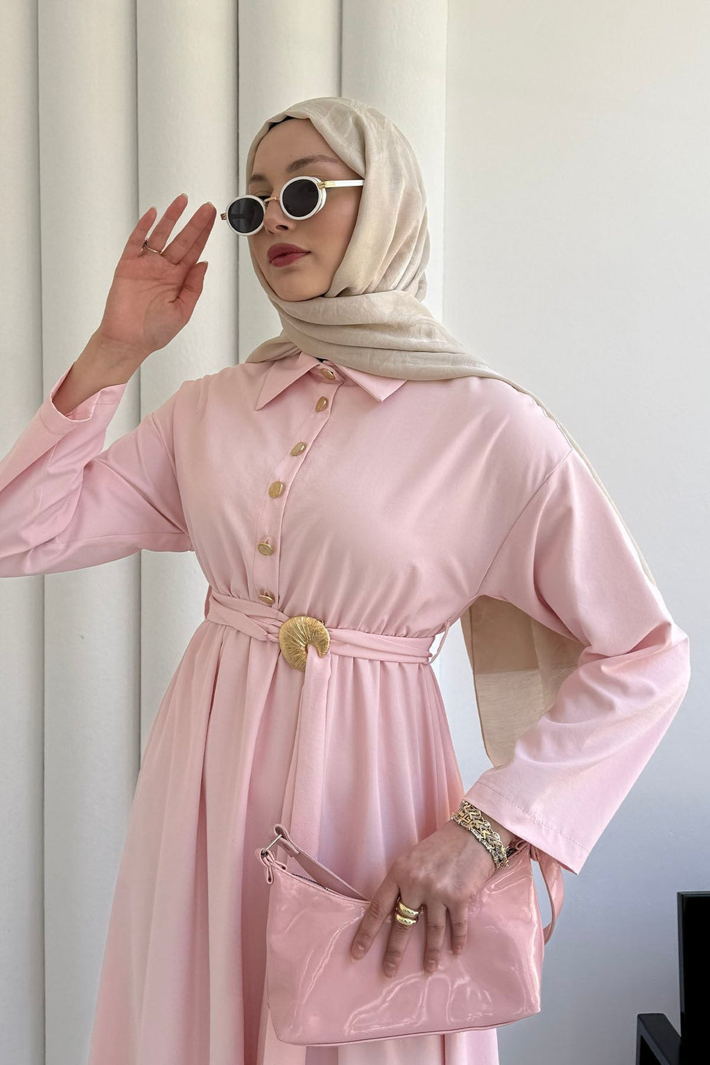 Pink Serenity Long Sleeve Summer Maxi Dress