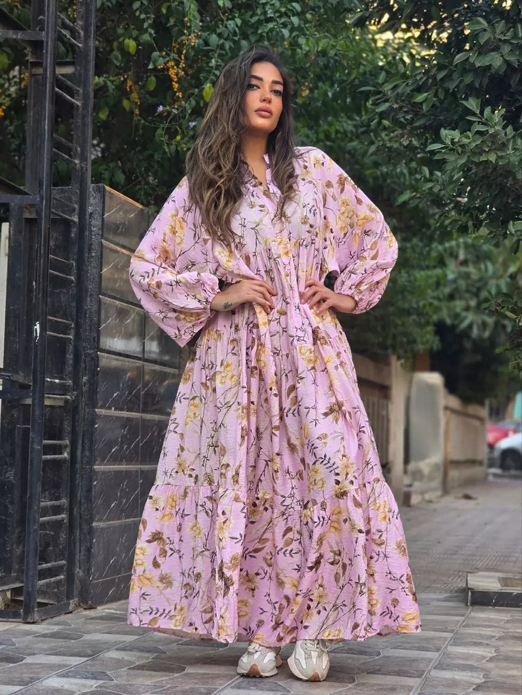 Oversized Lightweight Floral Summer Dress in Soft Pink