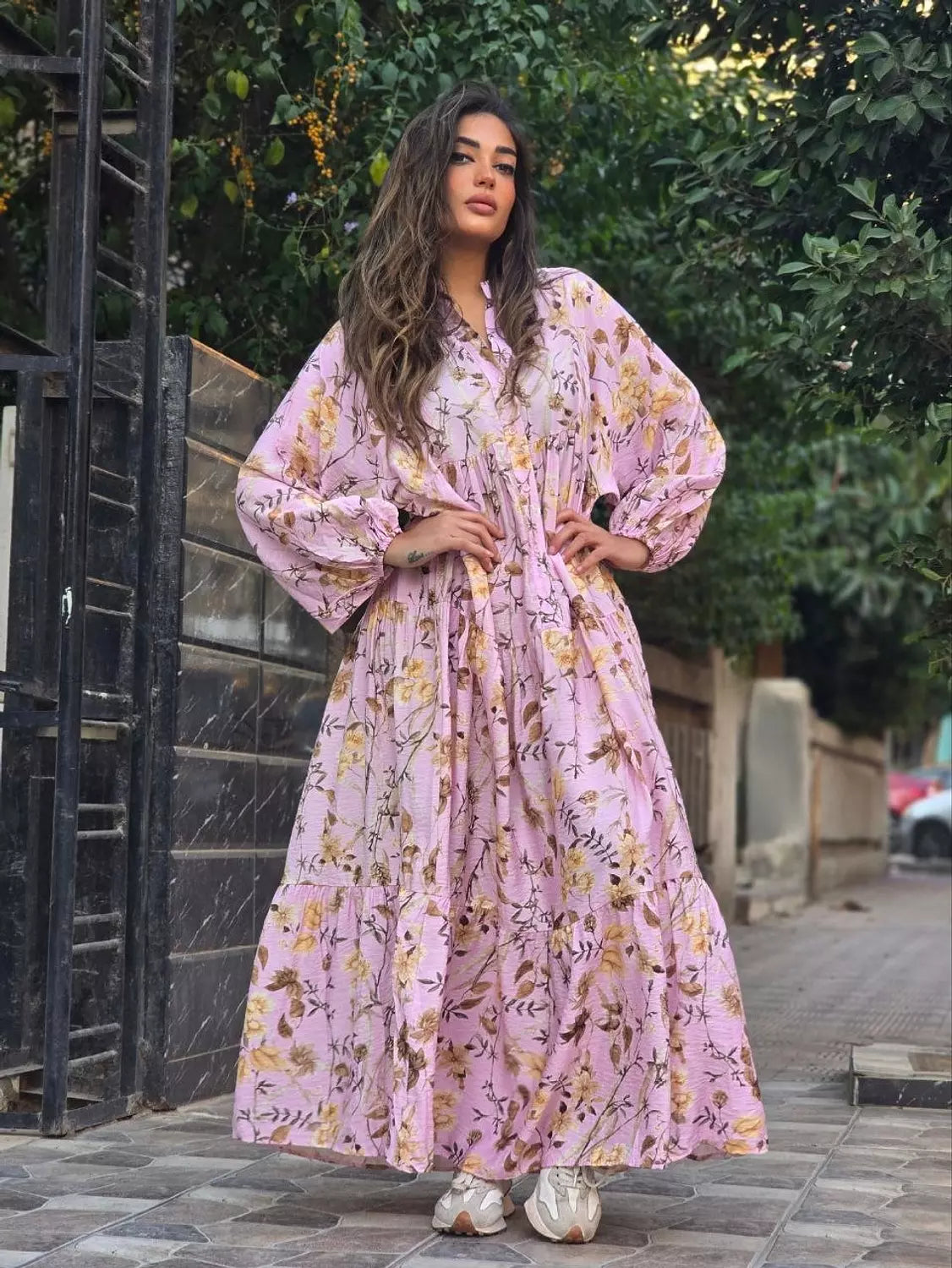 Oversized Lightweight Floral Summer Dress in Soft Pink