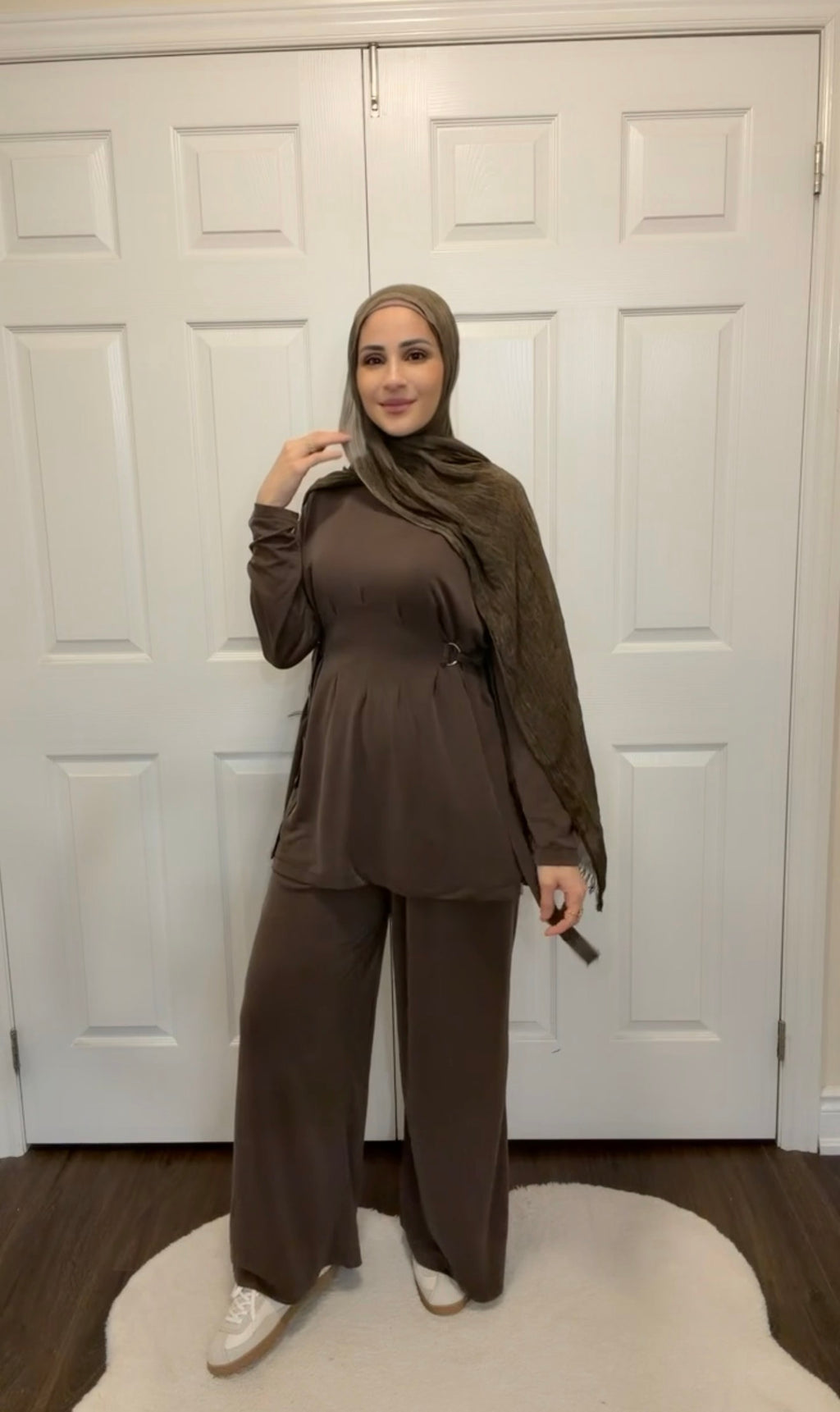 Soft Oysho Gathered Tunic & Pant Set - Brown