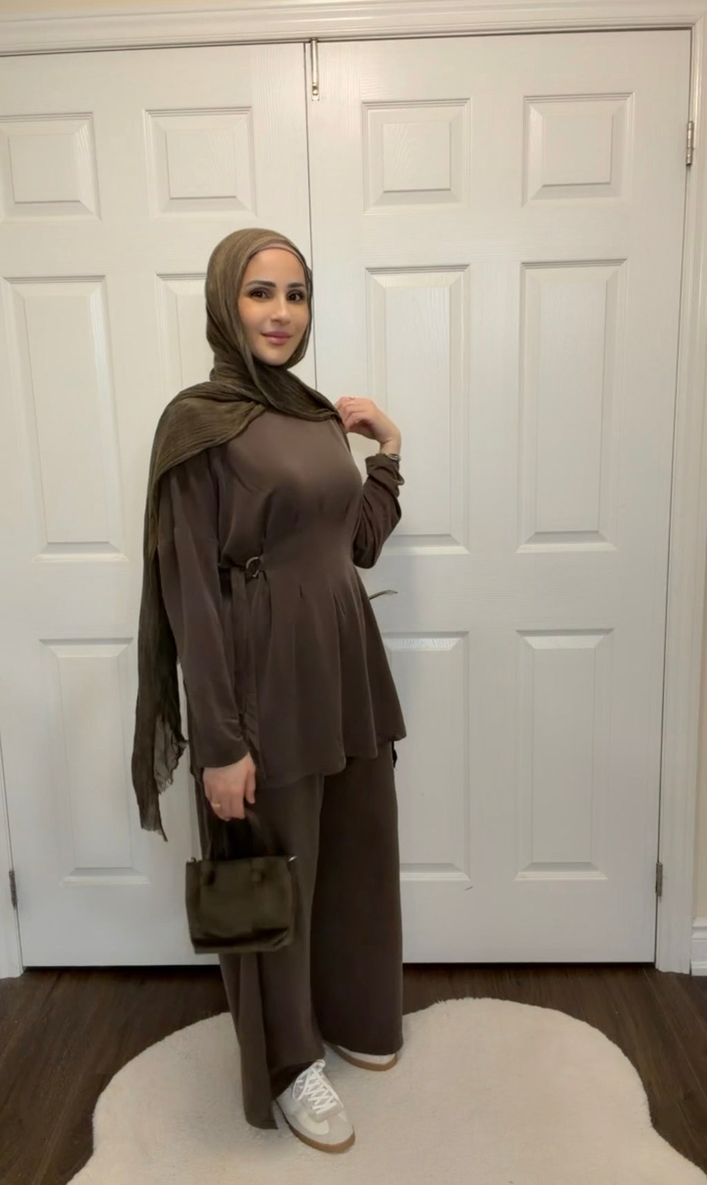 Soft Oysho Gathered Tunic & Pant Set - Brown