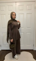 Soft Oysho Gathered Tunic & Pant Set - Brown