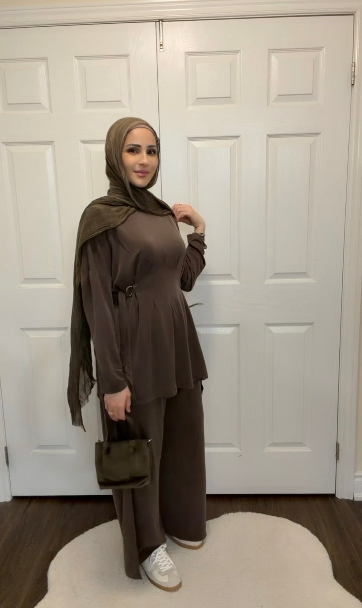 Soft Oysho Gathered Tunic & Pant Set - Brown