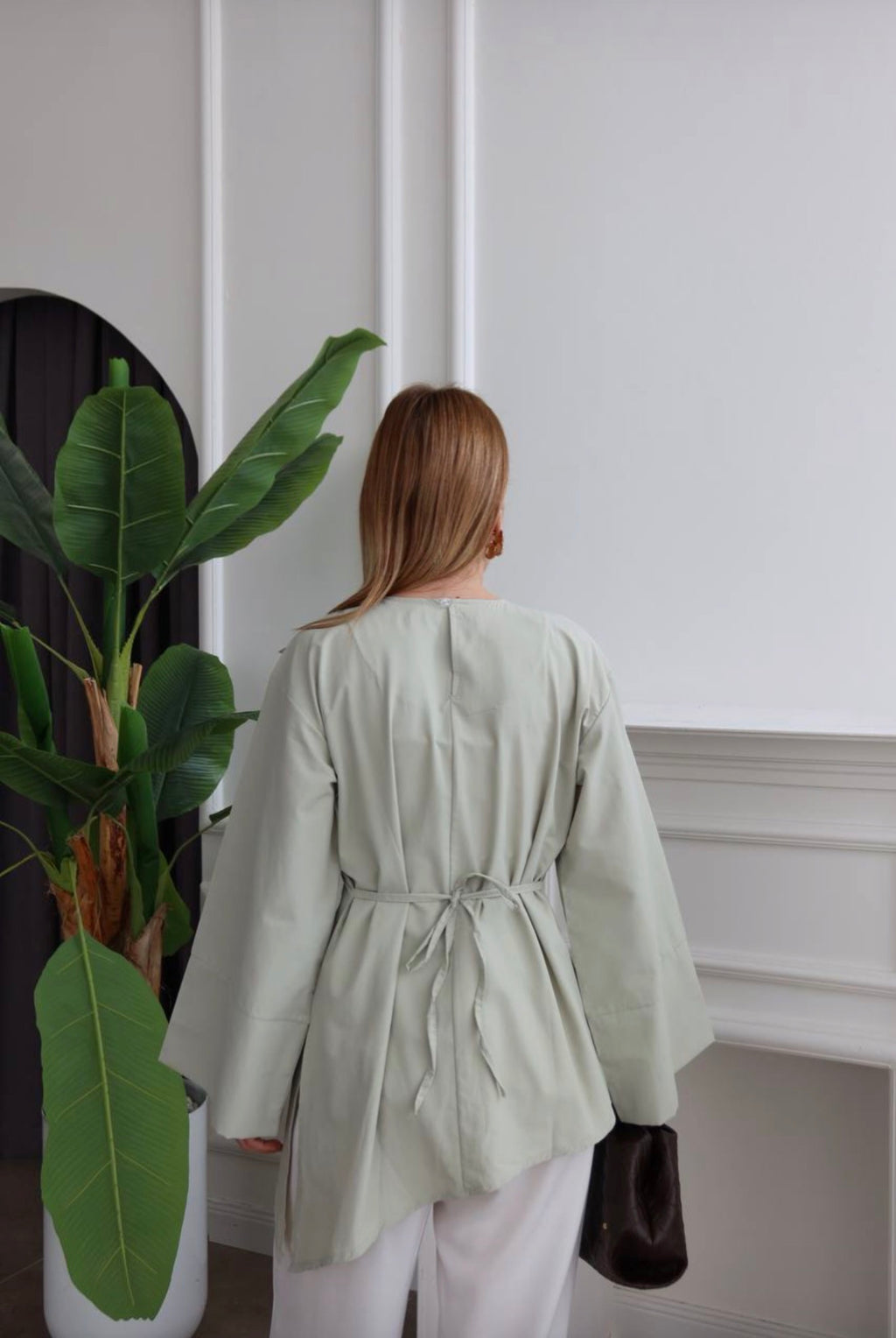 Dusty Green Asymmetric Flare-Sleeve Tunic