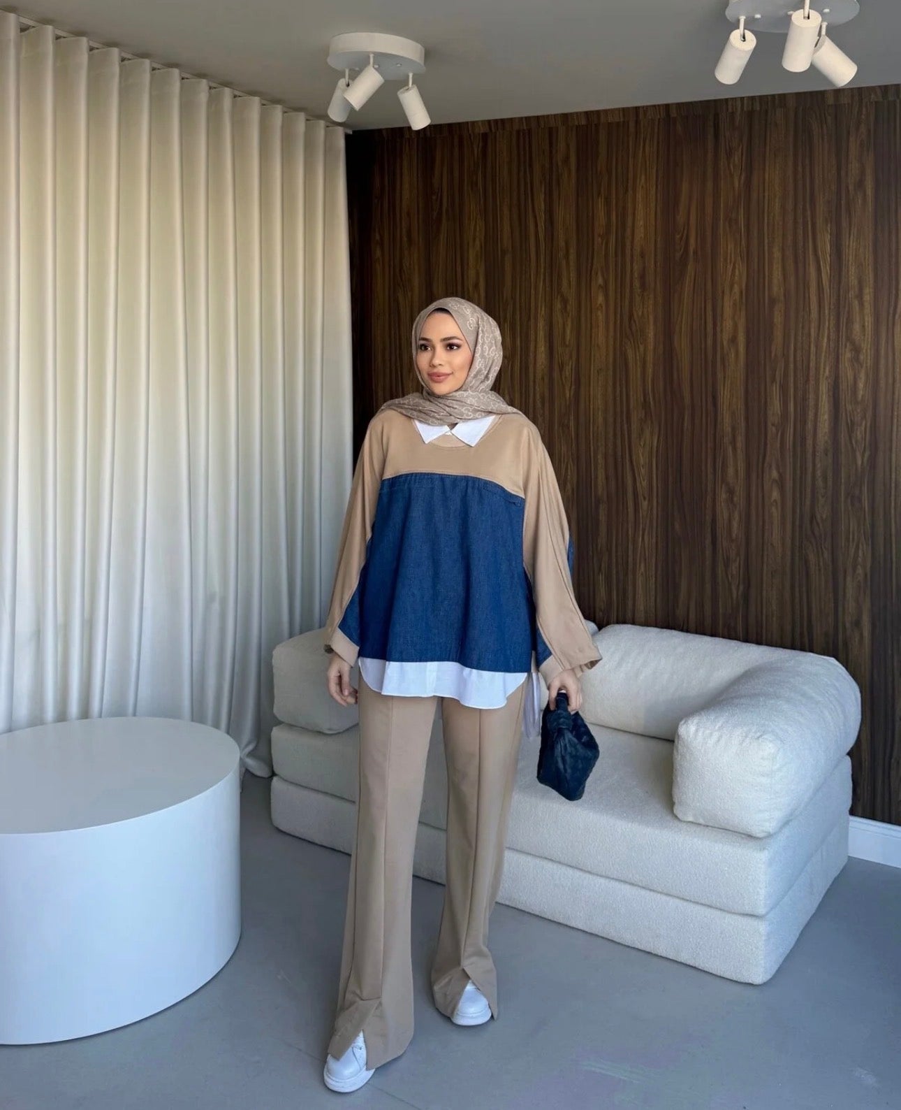 The Denim-Fusion Oversized Set - Camel