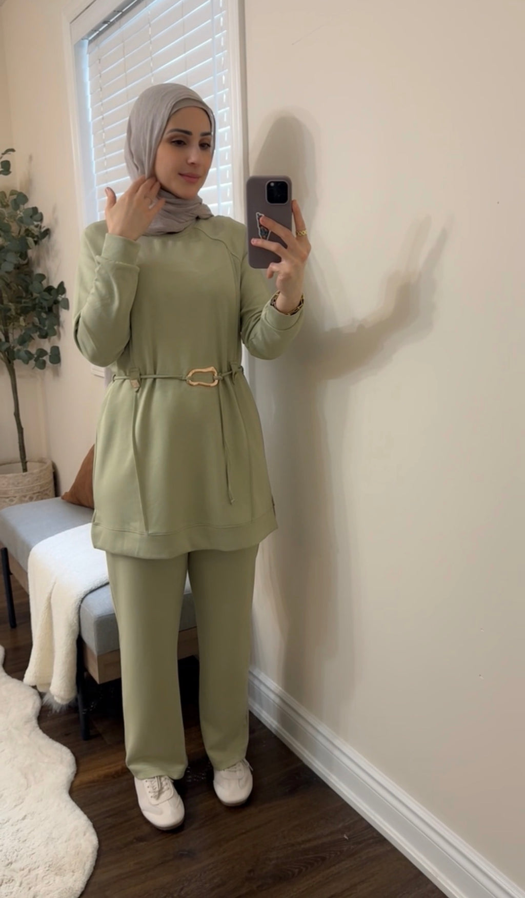 Long Tunic Sage Belted Co-ord Set