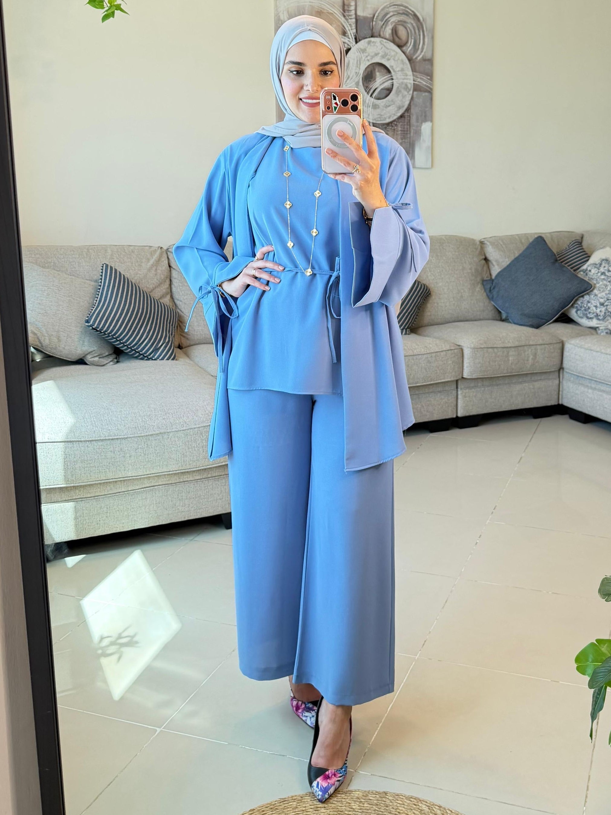 ONUK Two-Piece Modest Co-Ord Set - Pastel Blue