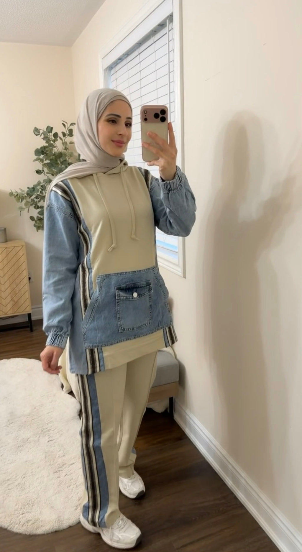 Cotton/Denim Co-ord Set - Beige