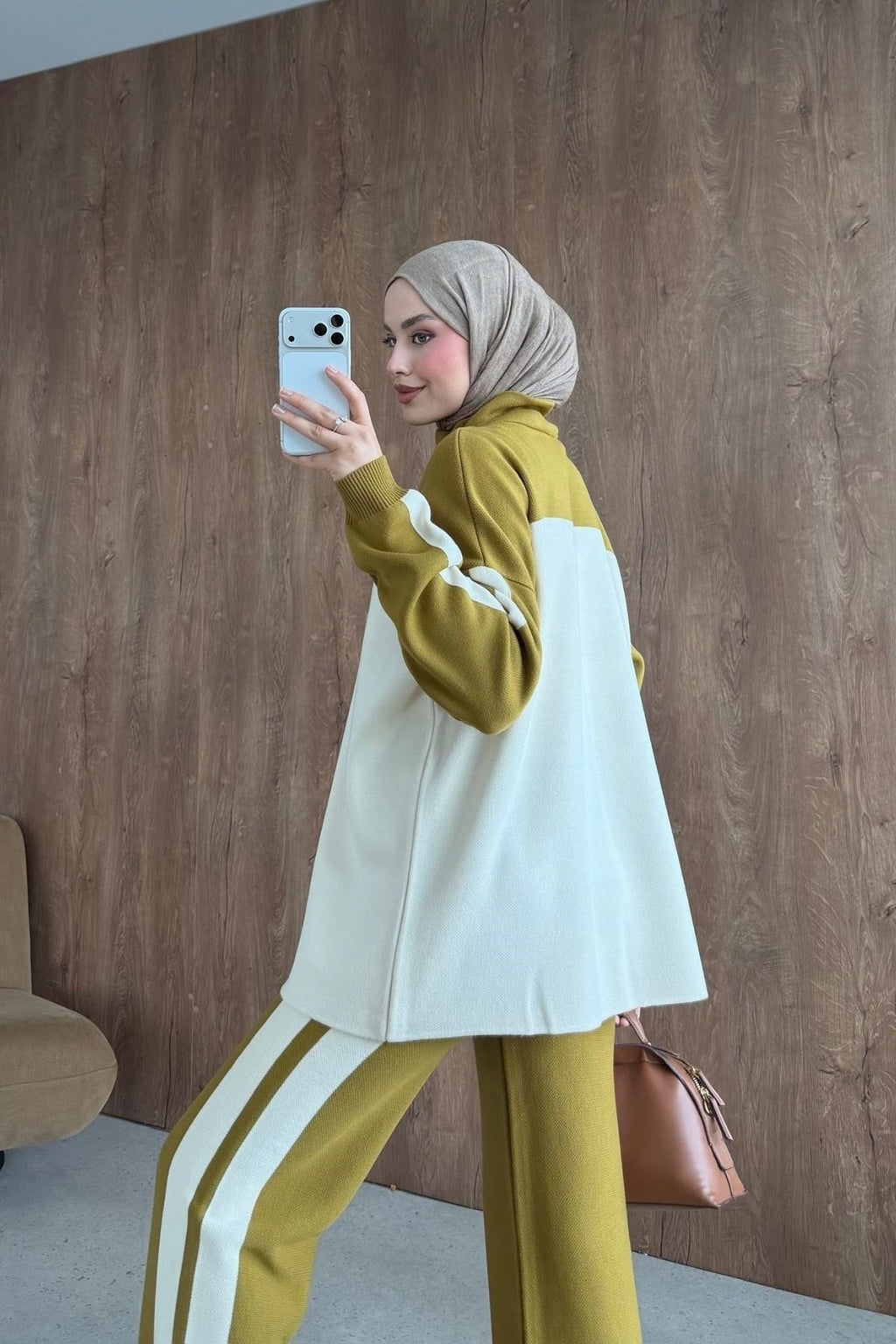 Olive & Cream Two-Tone Knit Set