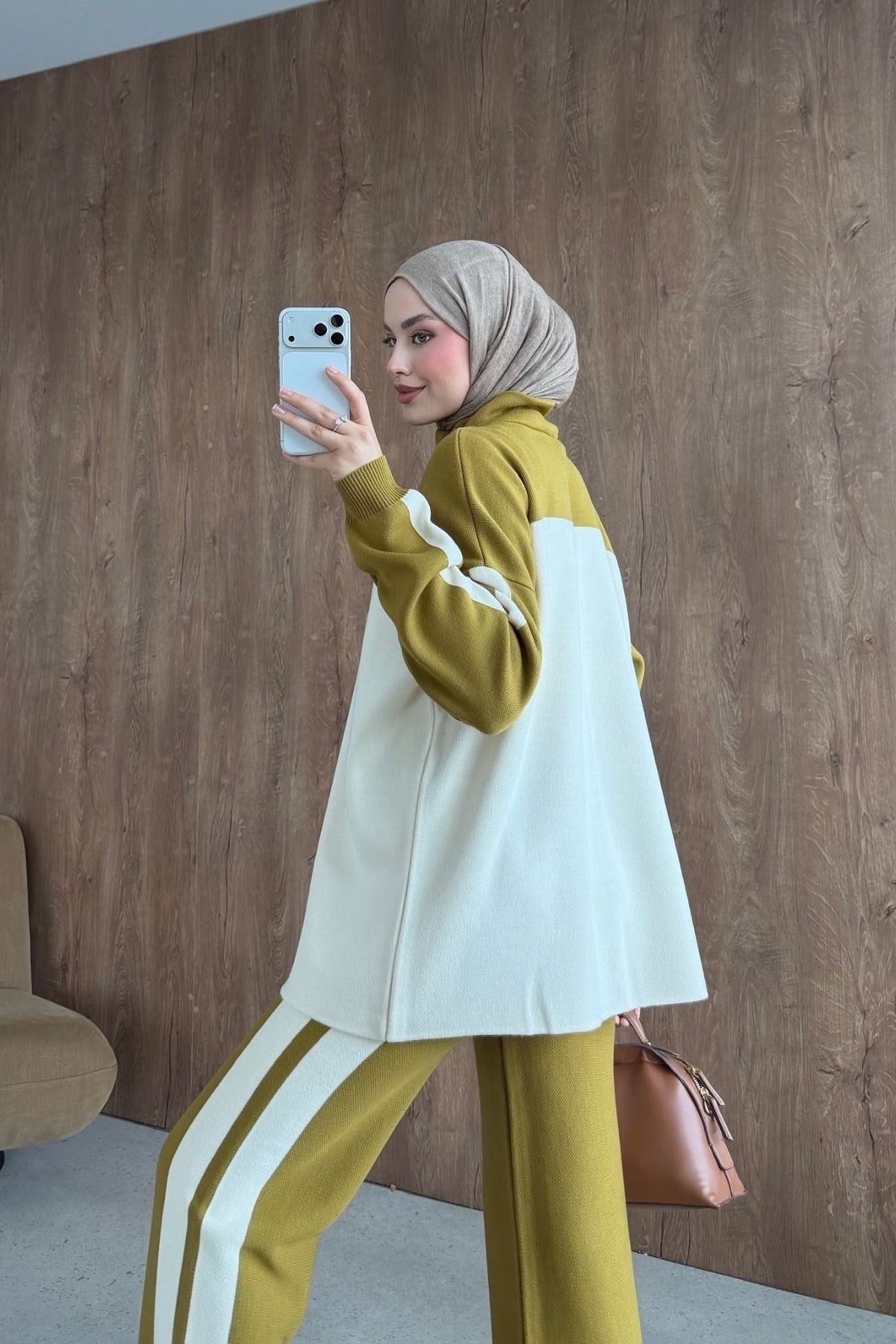 Olive & Cream Two-Tone Knit Set