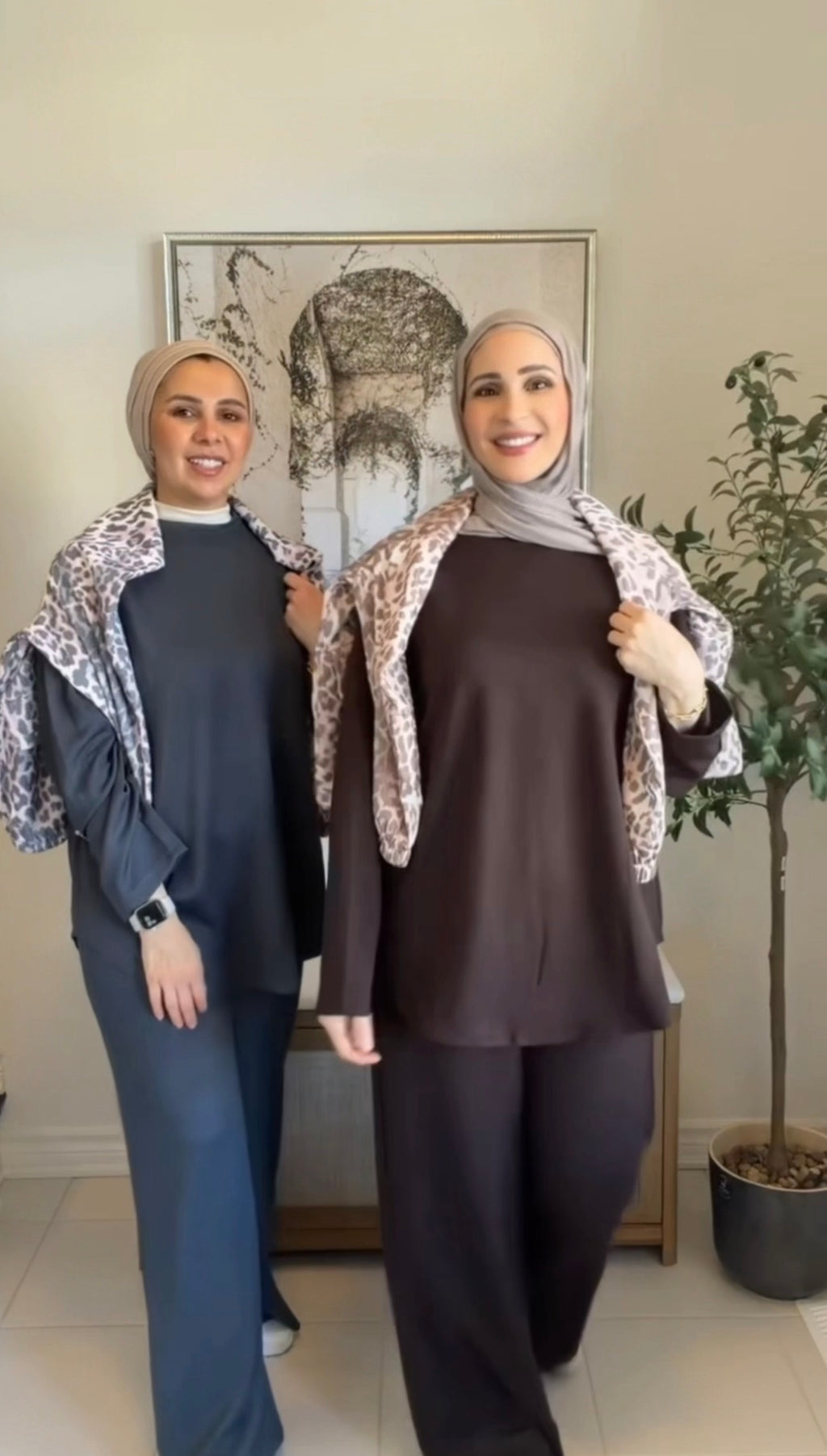 Leopard Accent 3-Piece Modest Lounge Set - Brown