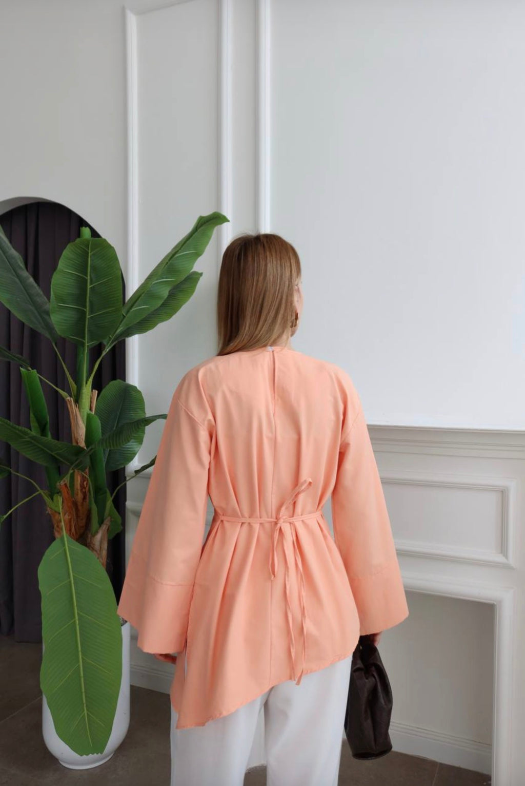 Peach Asymmetric Flare-Sleeve Tunic