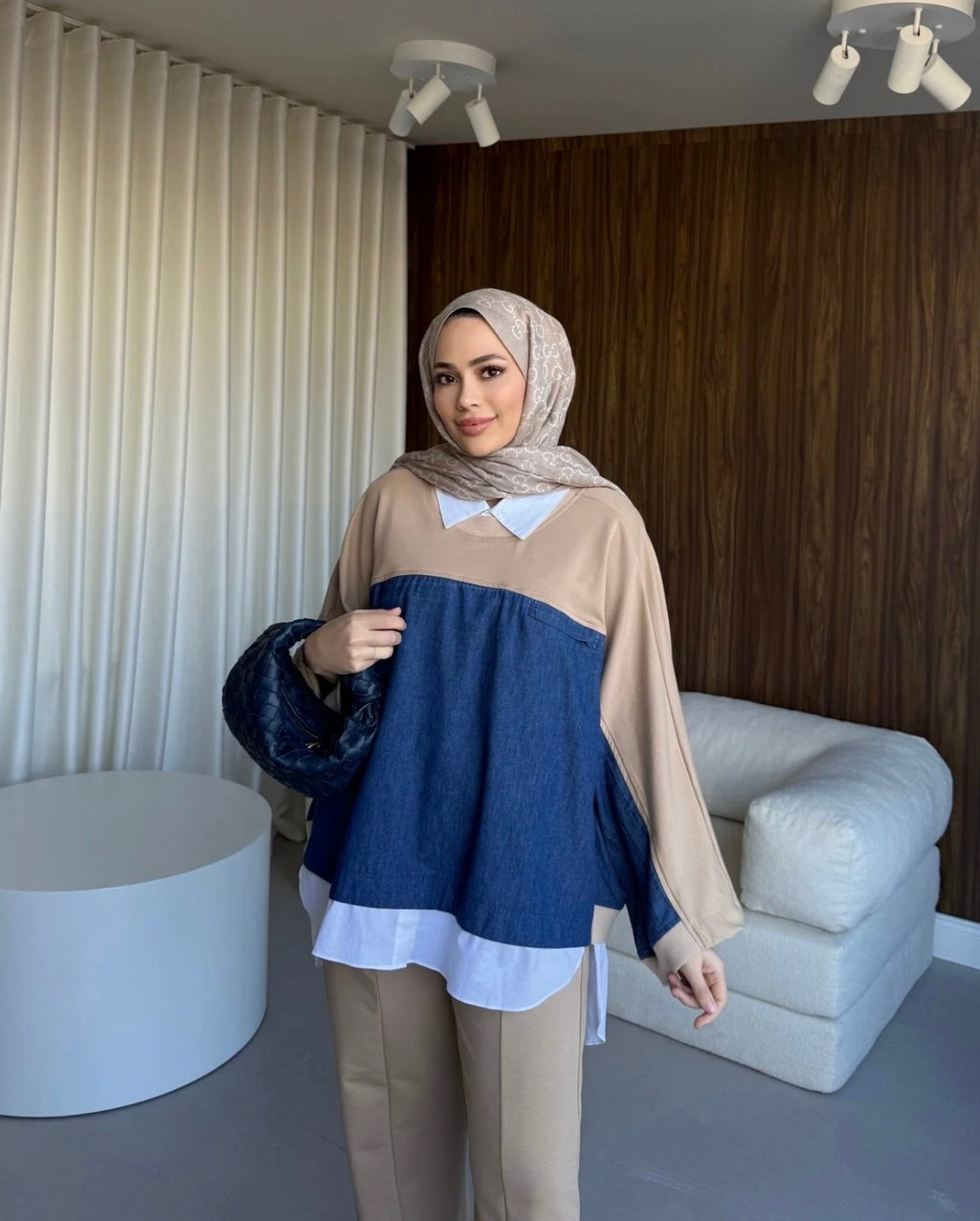 The Denim-Fusion Oversized Set - Camel