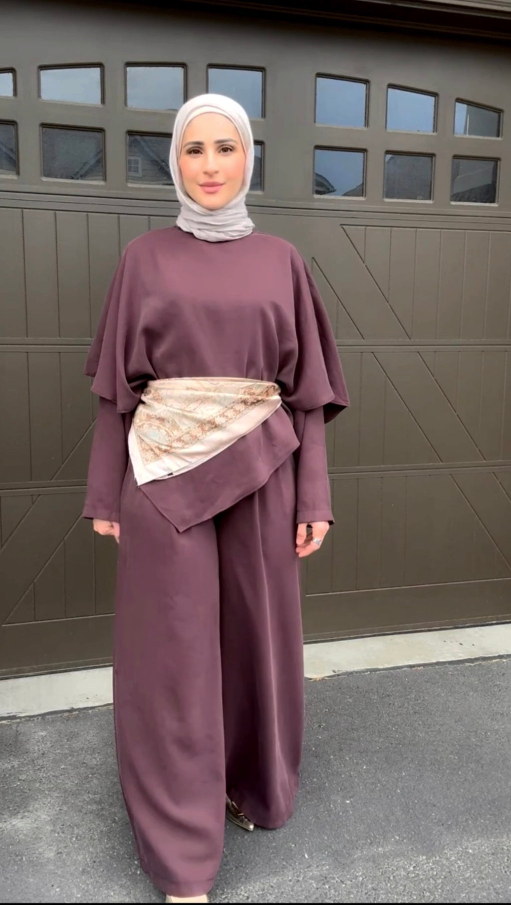3-Piece Modal Pants Suit - Plum / Scarf Gift