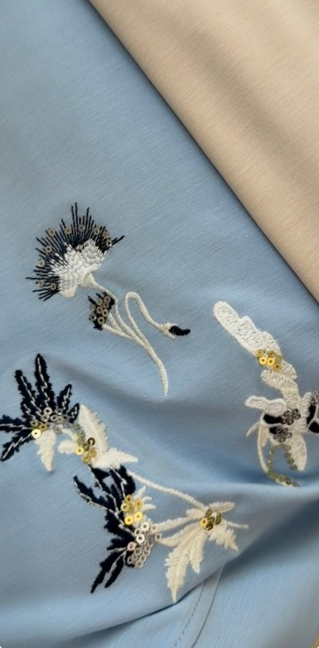 Oysho Soft 3-Piece Embroidered Modest Set - Baby Blue