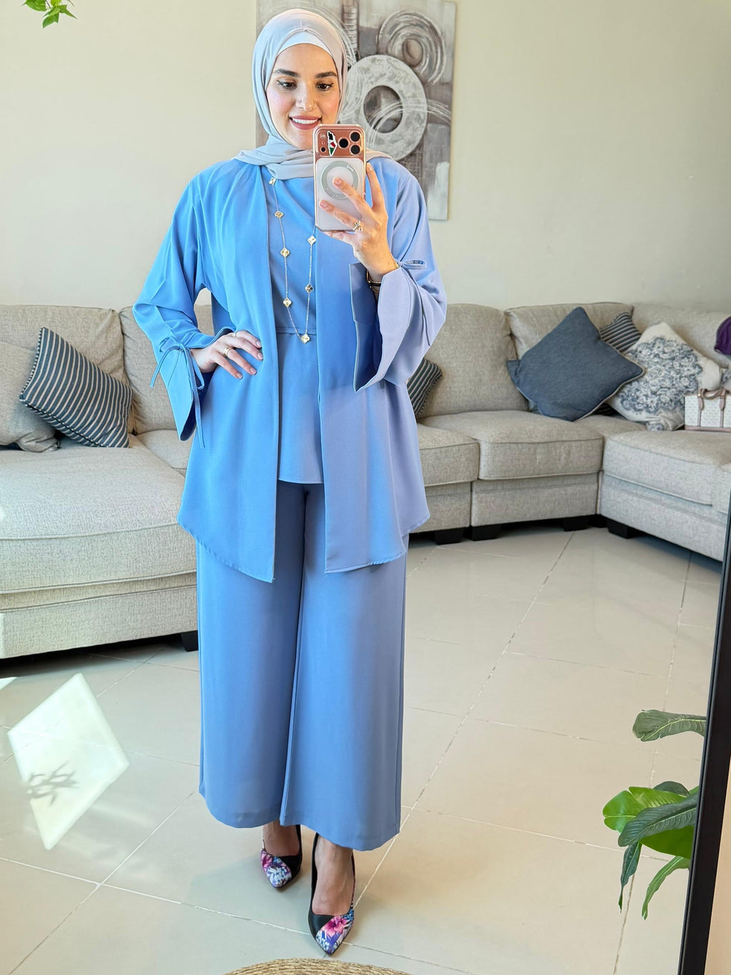 ONUK Two-Piece Modest Co-Ord Set - Pastel Blue
