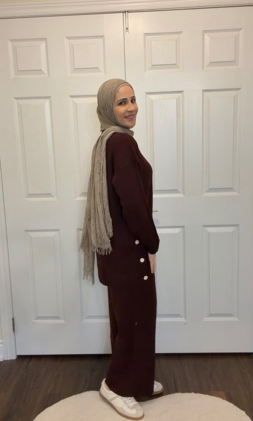 Amara Button Knit Set - Maroon