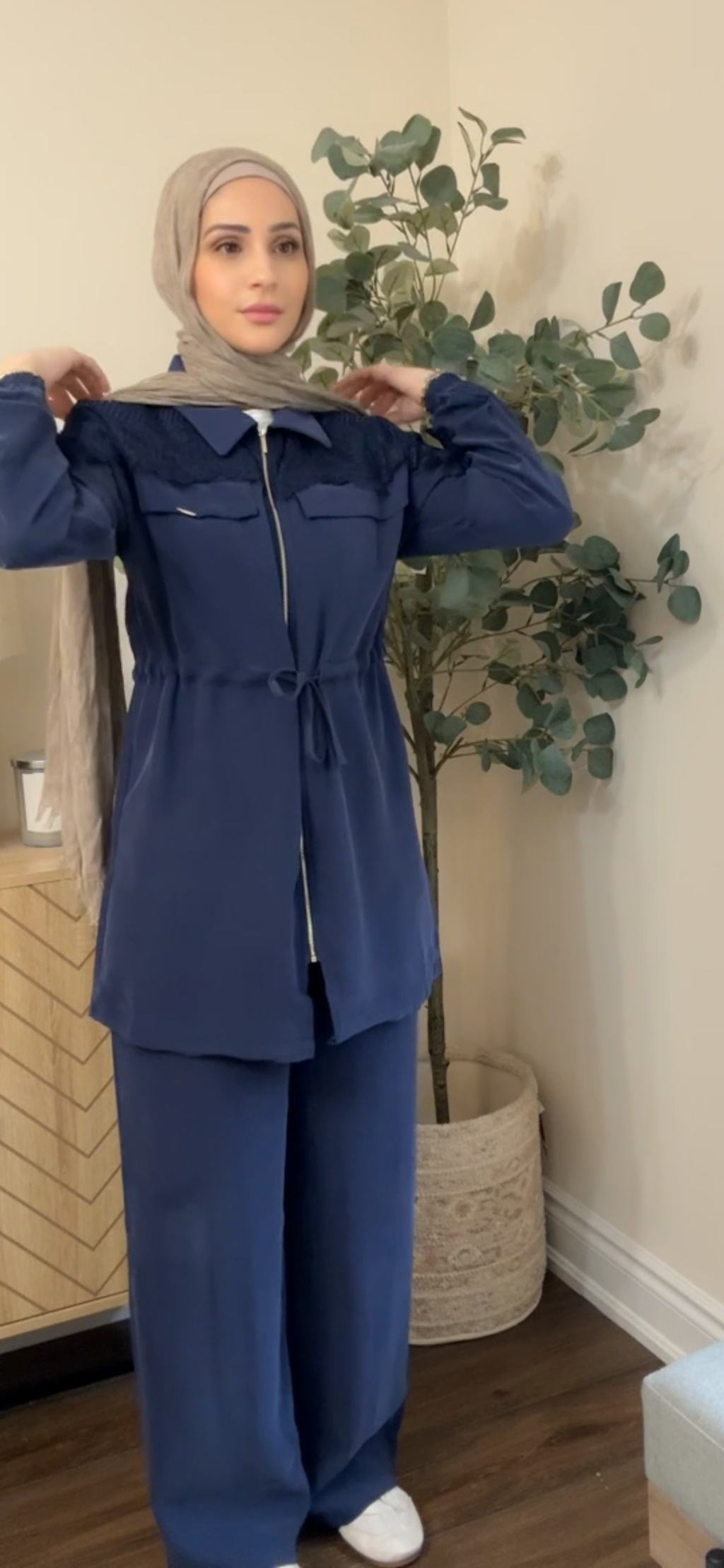 Lace Tencel Royal Casual Set - Navy Blue