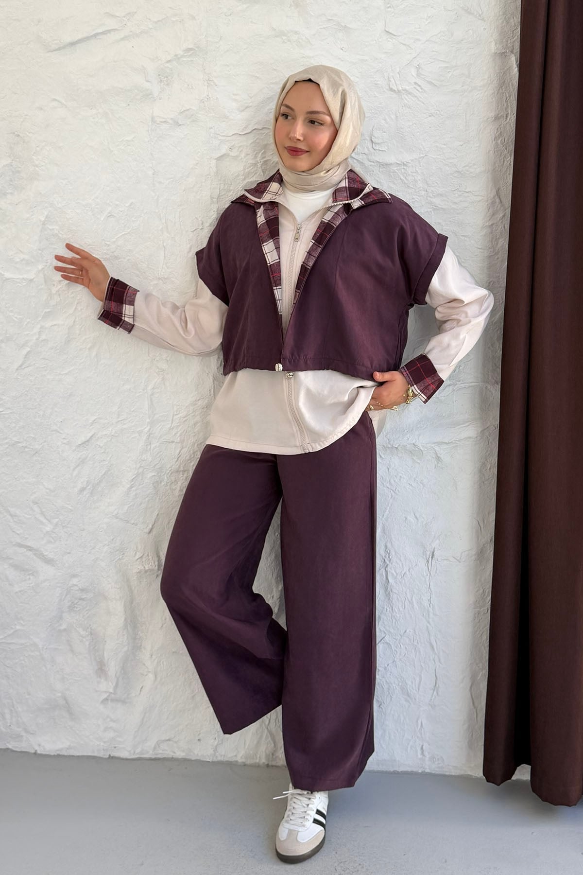 Modern Urban Layered Two-Piece Set | Plum & Cream