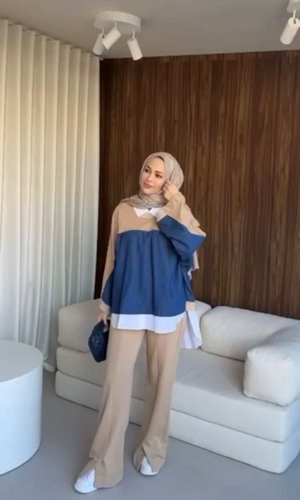The Denim-Fusion Oversized Set - Camel