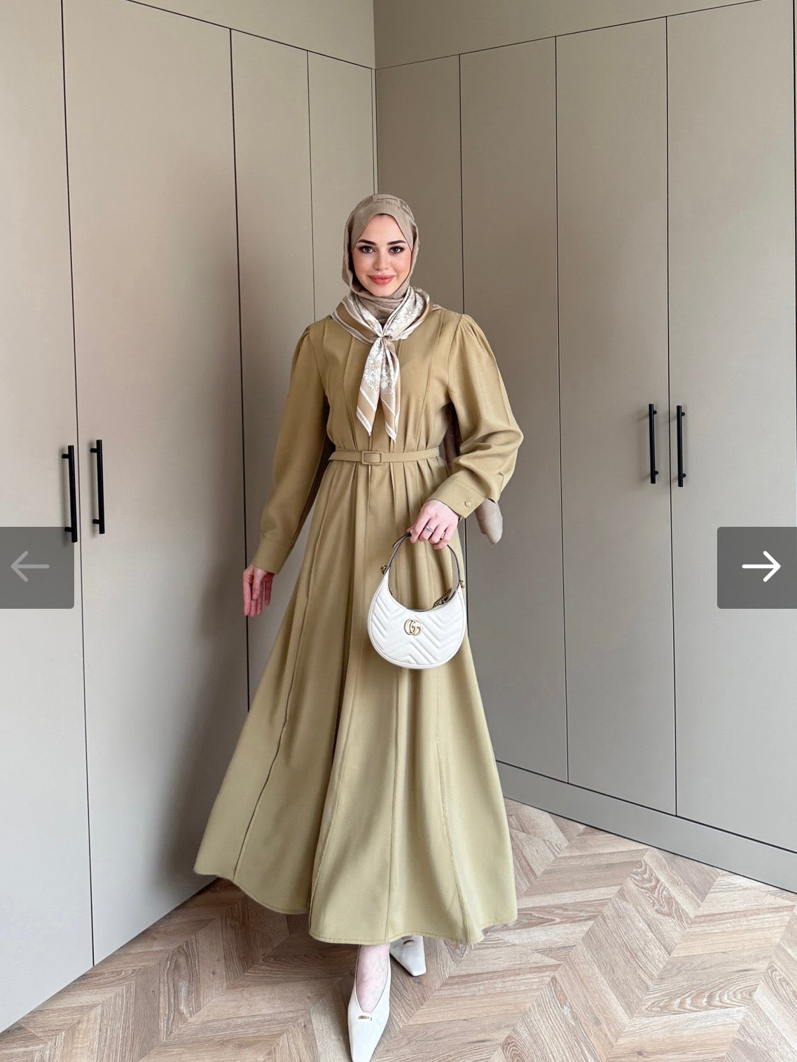 The Husna Embossed Maxi Dress with Scarf / Cumin