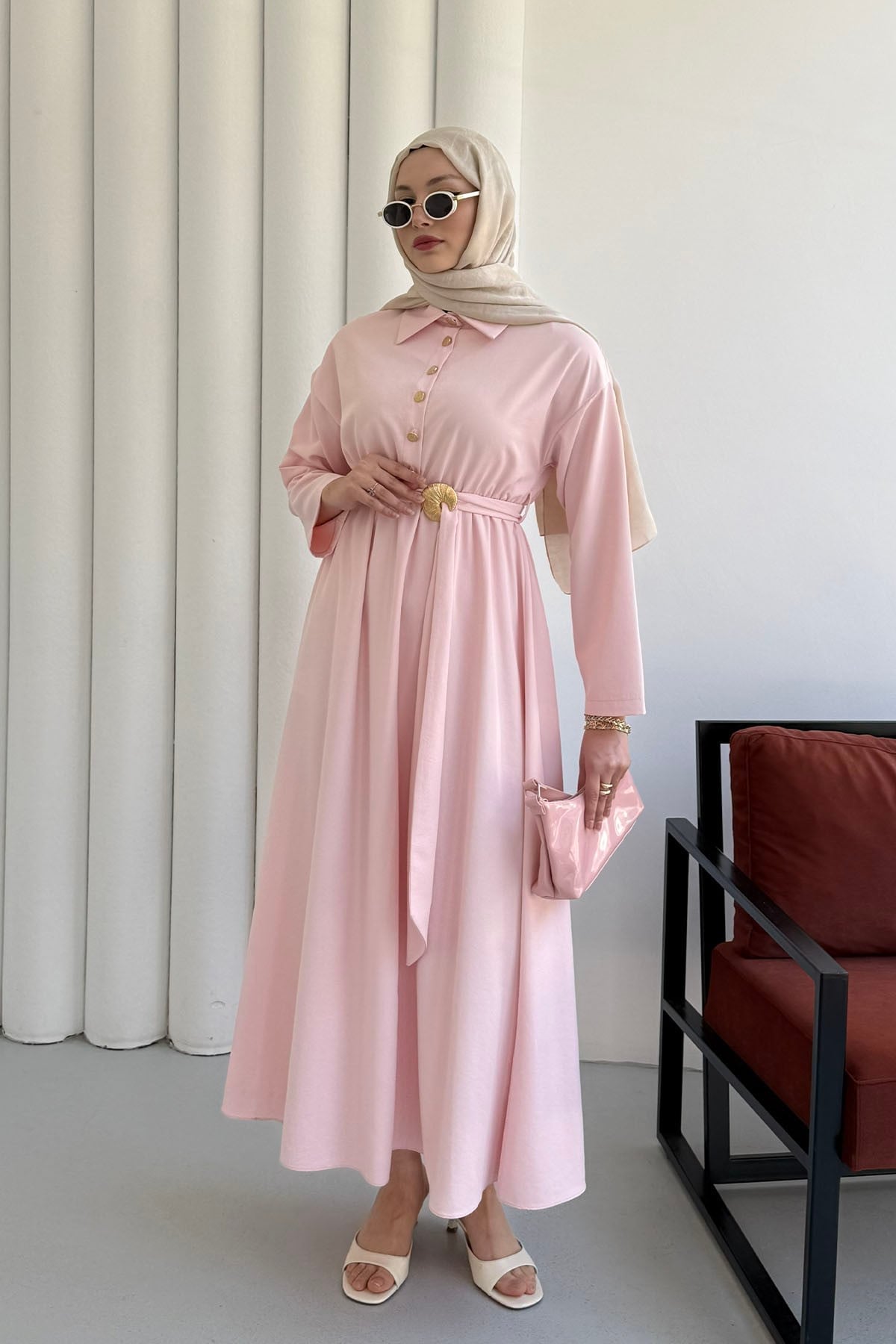Pink Serenity Long Sleeve Summer Maxi Dress