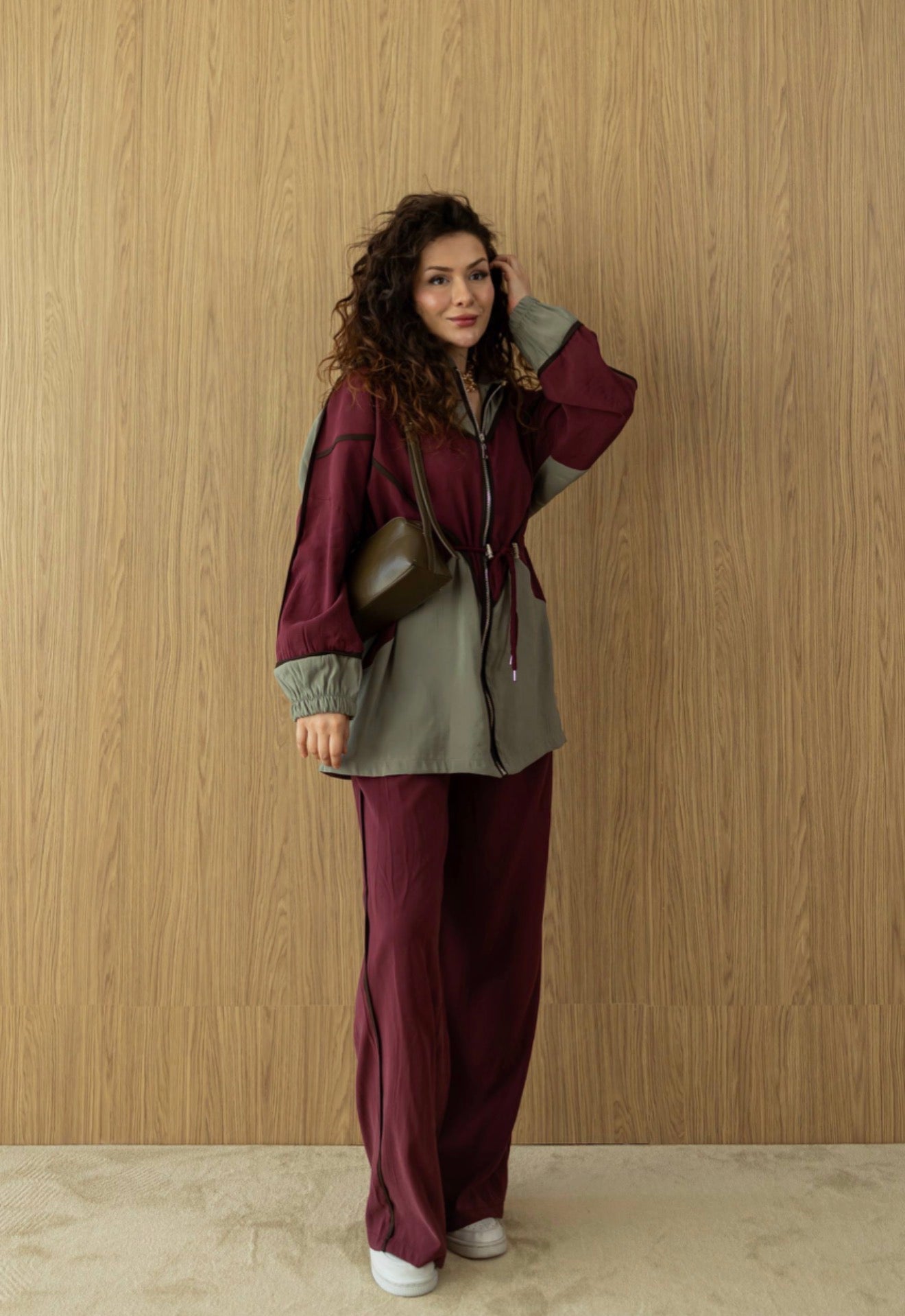 Burgundy & Green Modal Athleisure Co-Ord Set
