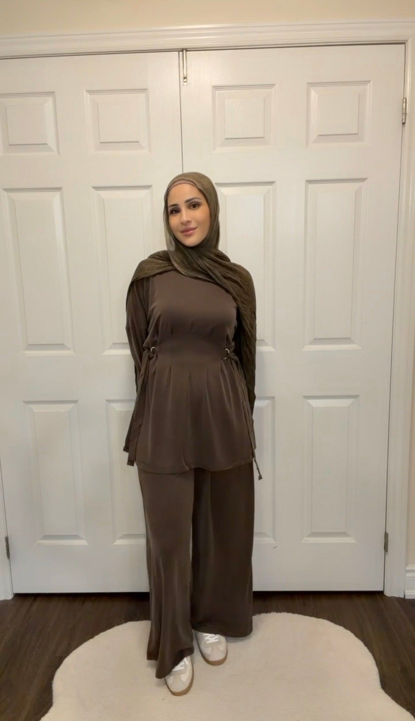 Soft Oysho Gathered Tunic & Pant Set - Brown