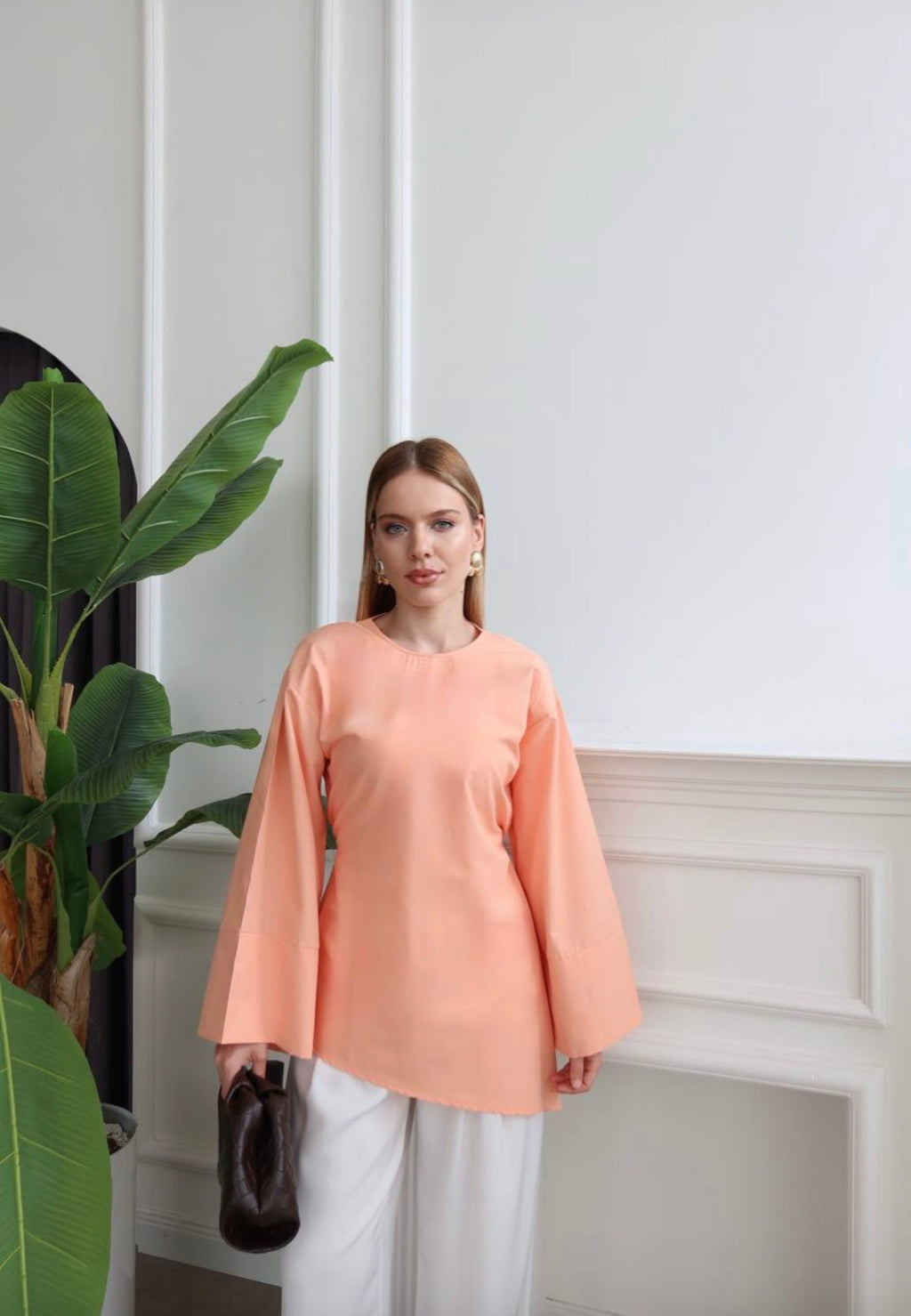 Peach Asymmetric Flare-Sleeve Tunic