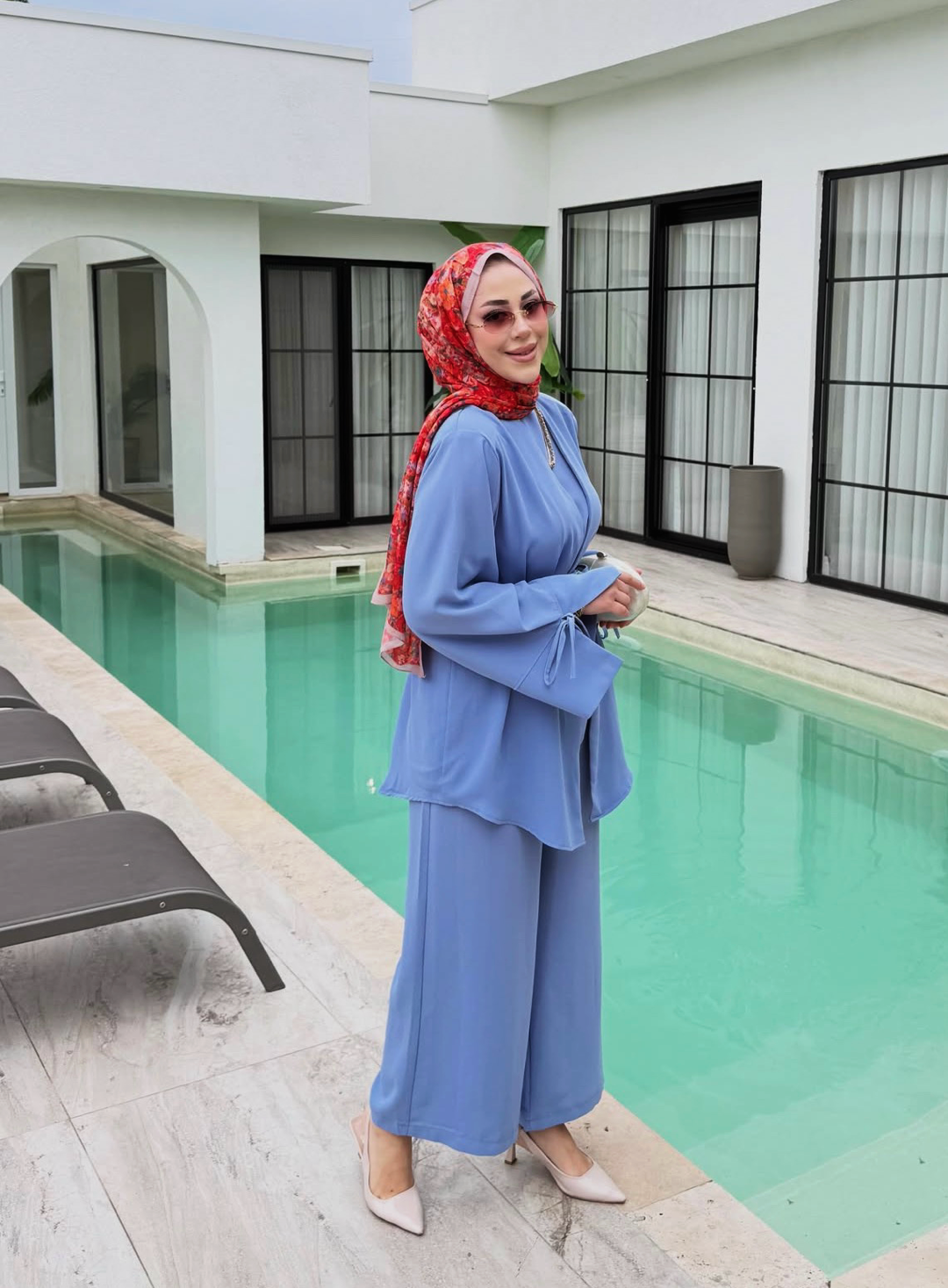 ONUK Two-Piece Modest Co-Ord Set - Pastel Blue