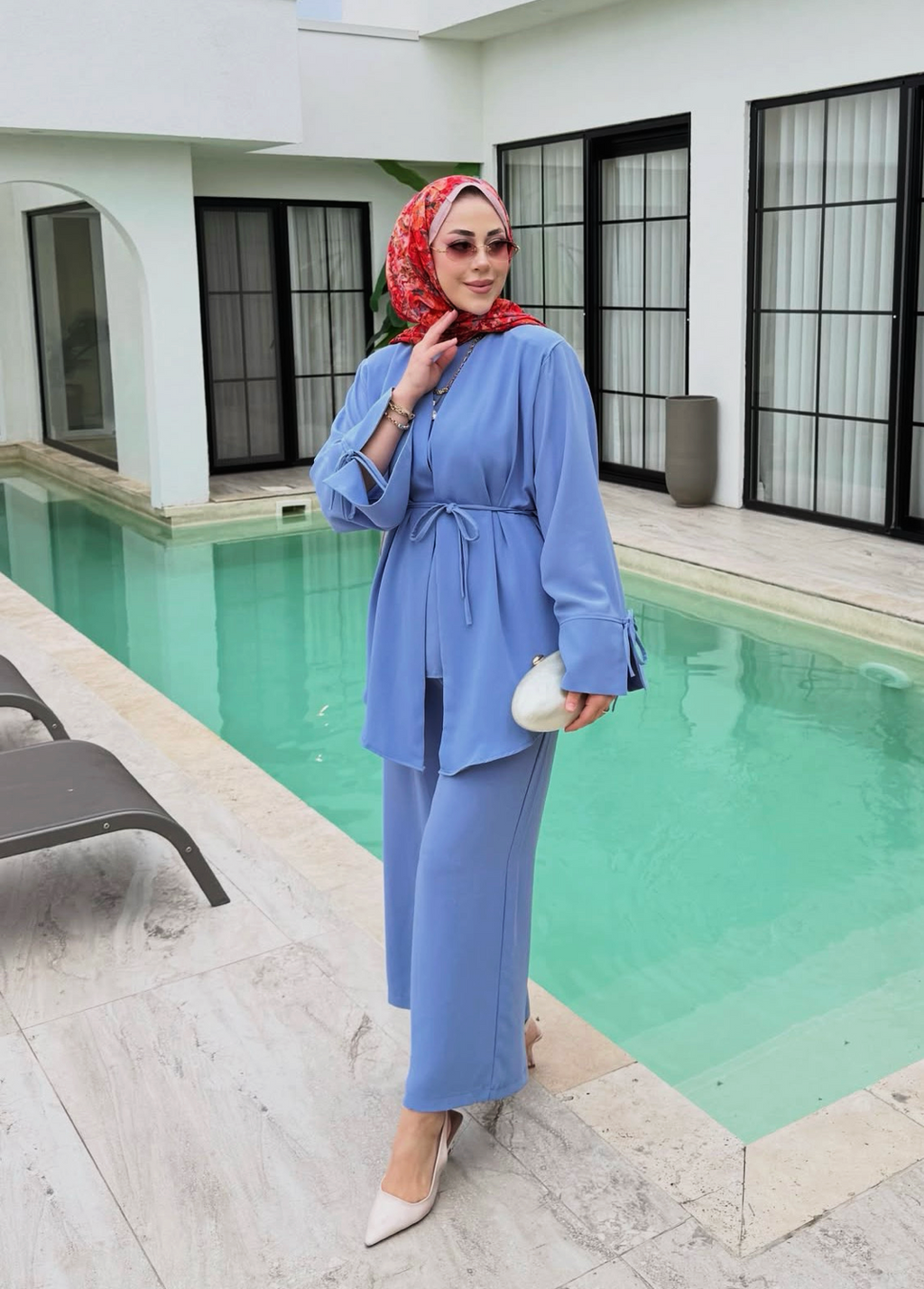 ONUK Two-Piece Modest Co-Ord Set - Pastel Blue