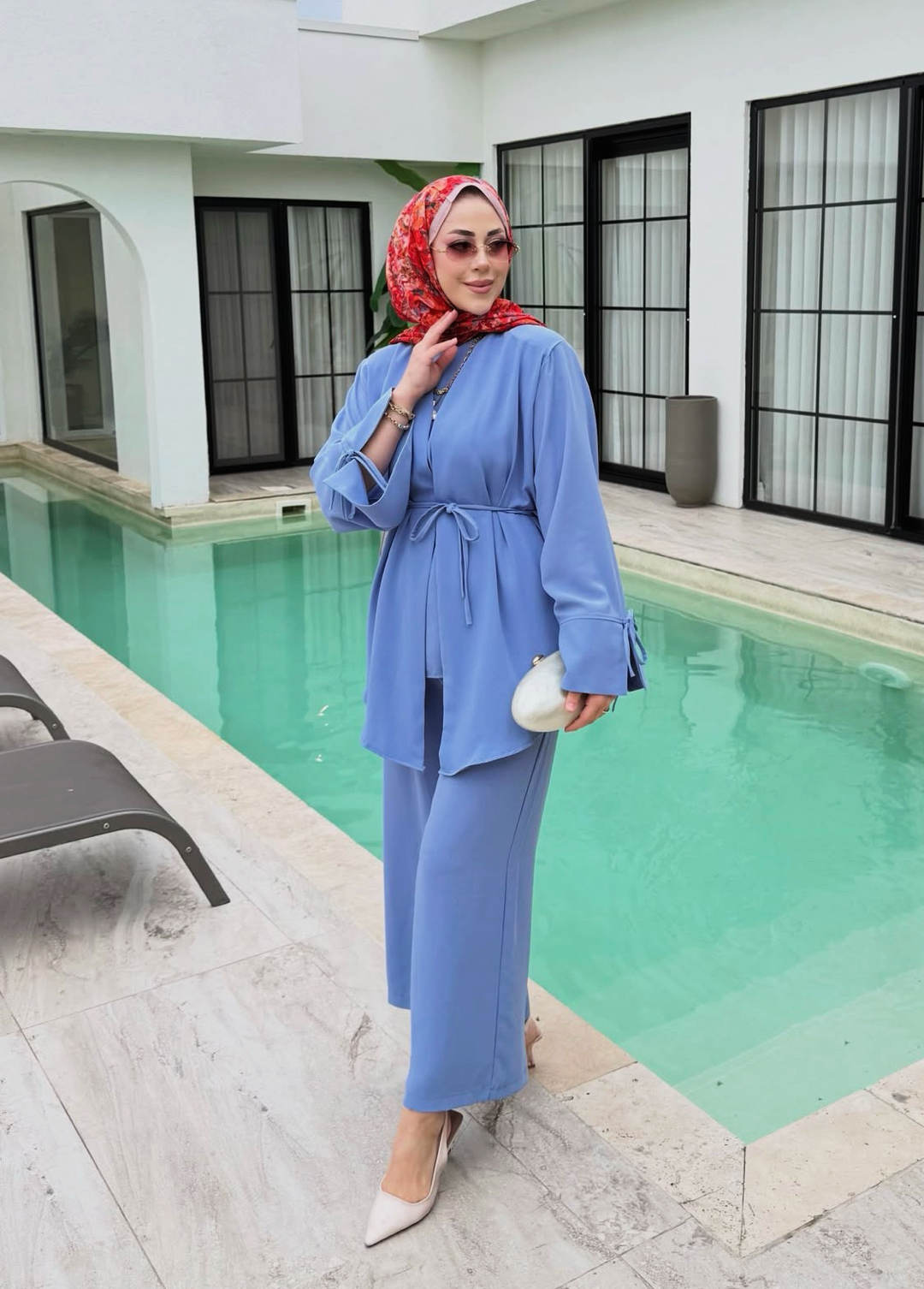 ONUK Two-Piece Modest Co-Ord Set - Pastel Blue