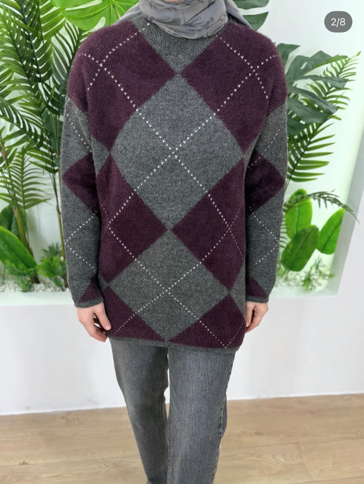 Patterned Sweatshirt - Eggplant