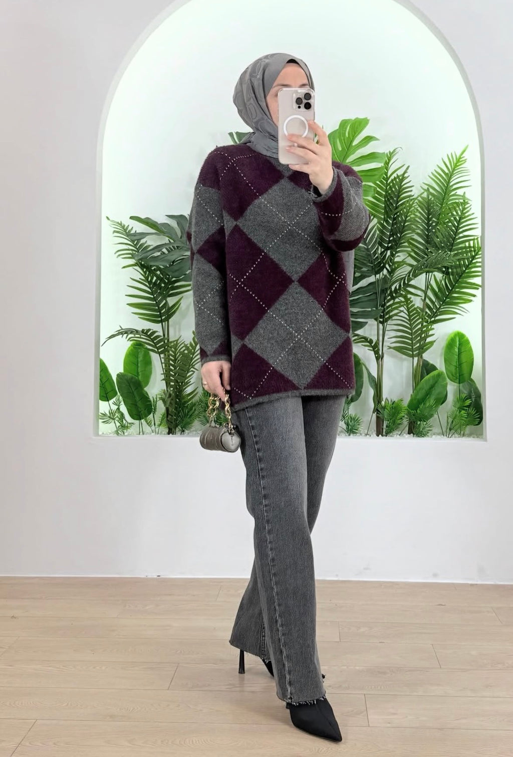 Patterned Sweatshirt - Eggplant