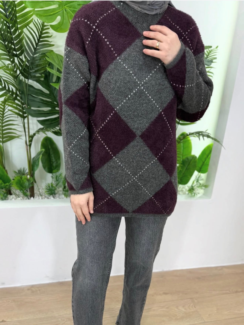 Patterned Sweatshirt - Eggplant