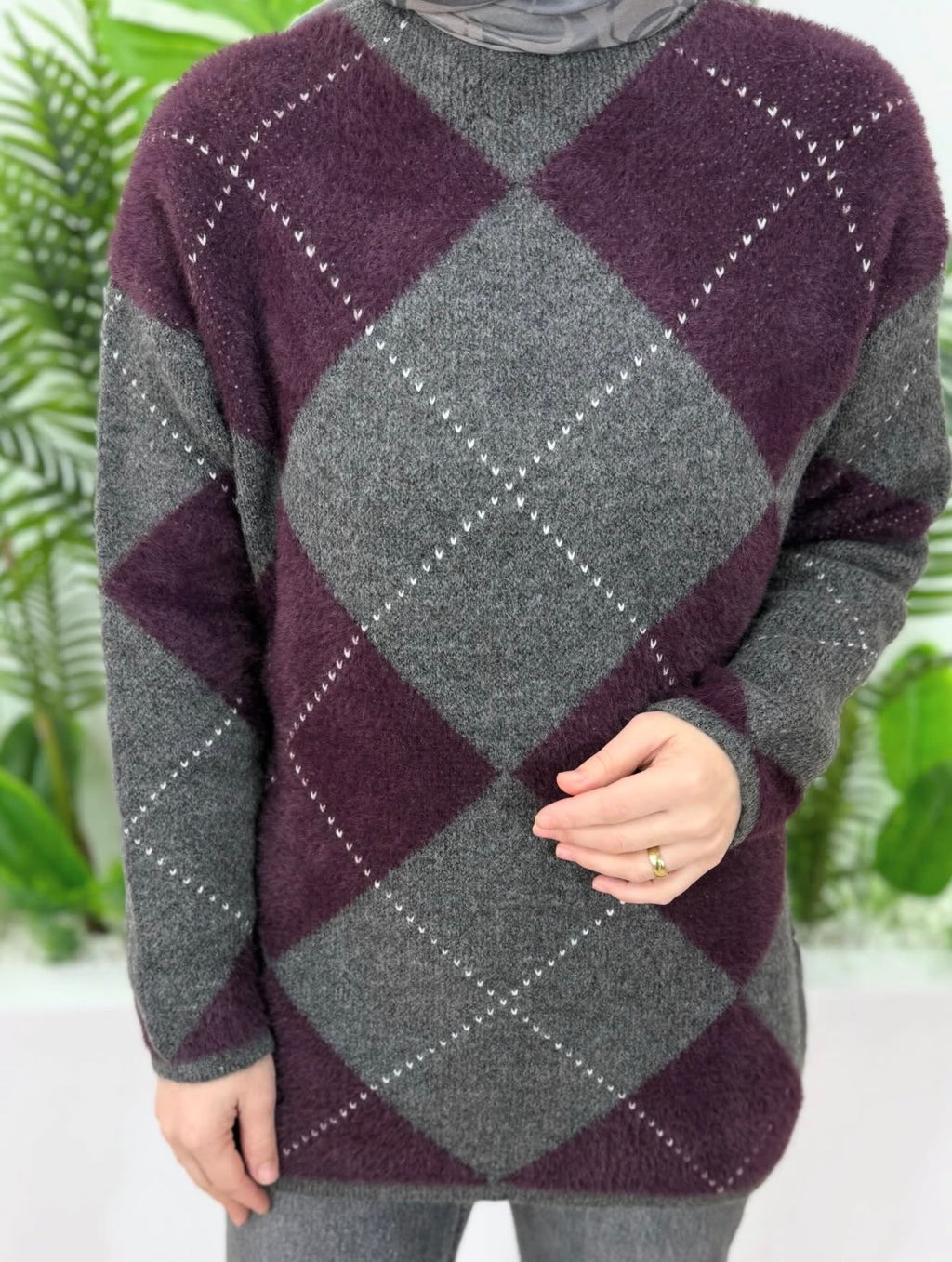 Patterned Sweatshirt - Eggplant