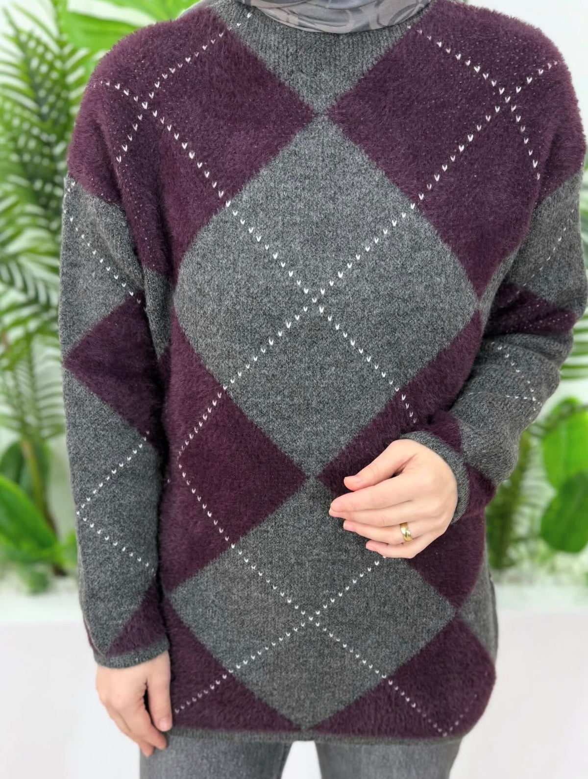 Patterned Sweatshirt - Eggplant