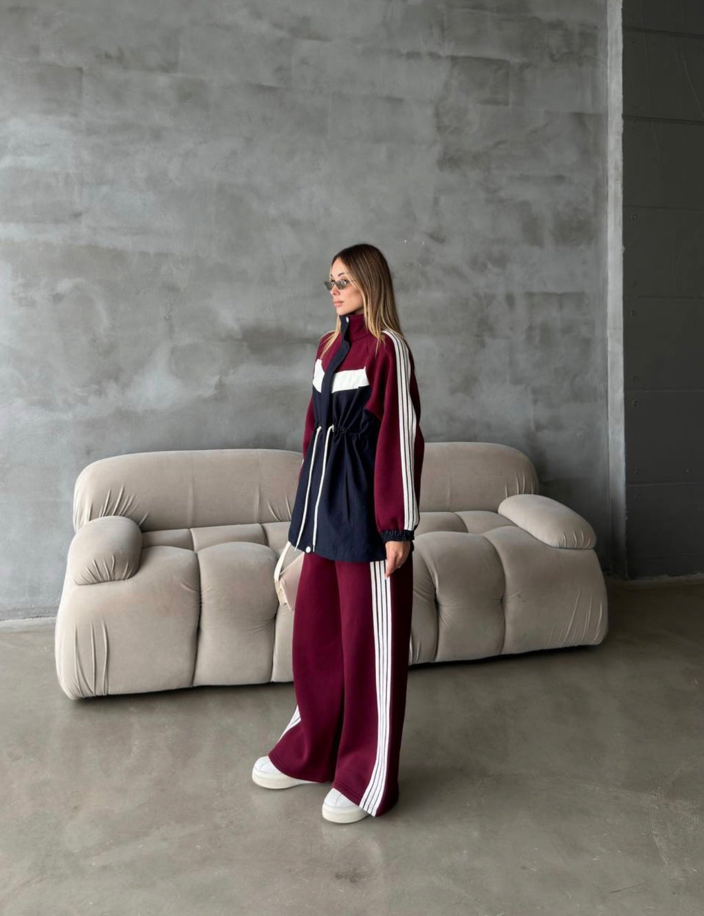 Pre-Order | Burgundy & Navy Fleece Tracksuit Set