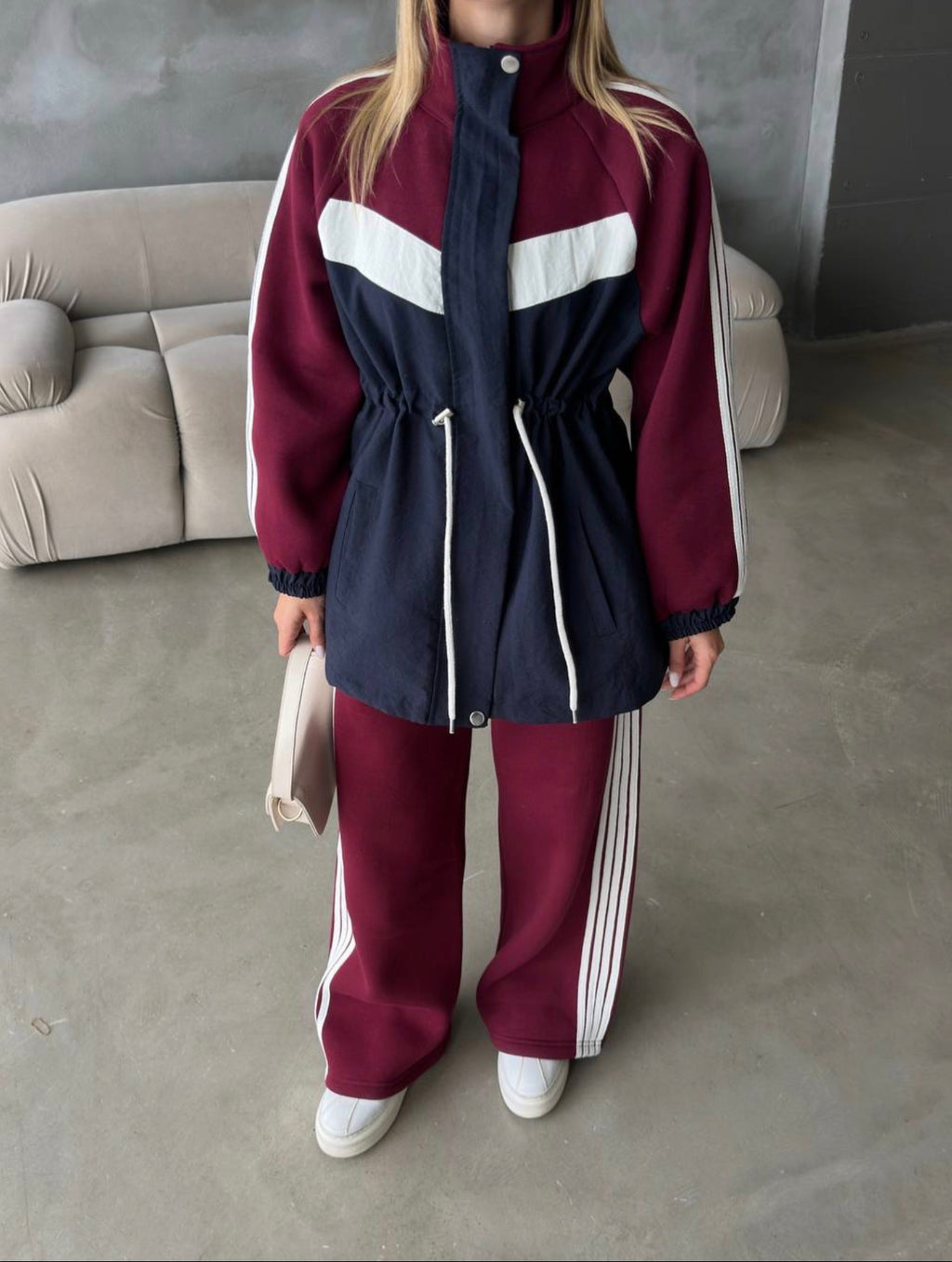 Pre-Order | Burgundy & Navy Fleece Tracksuit Set