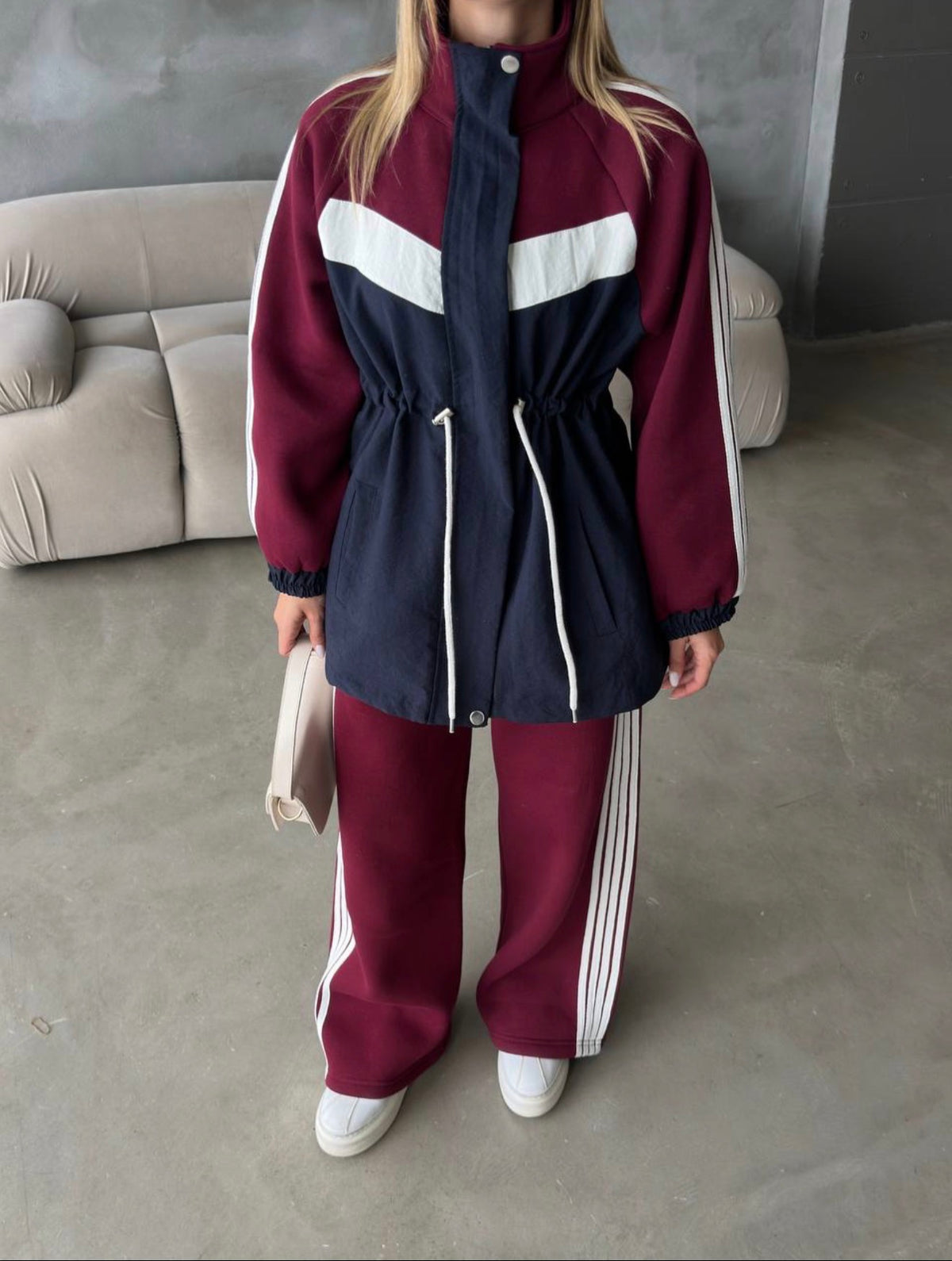 Pre-Order | Burgundy & Navy Fleece Tracksuit Set