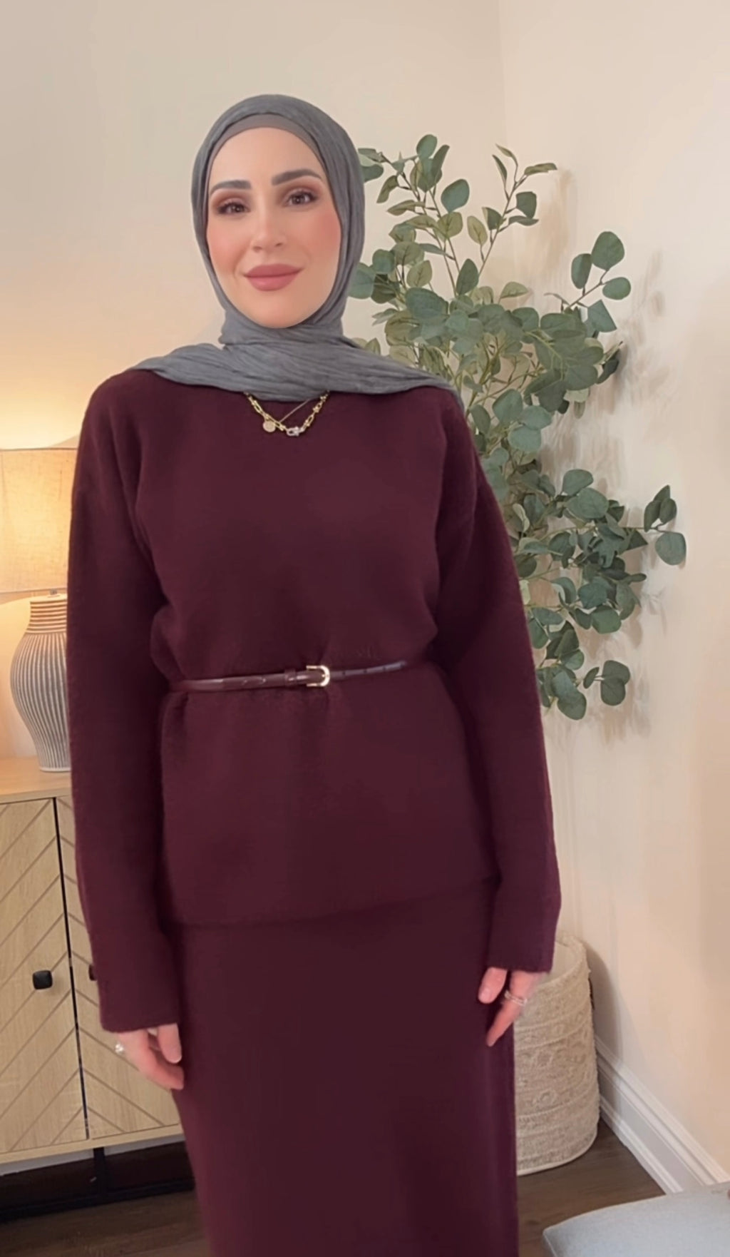 Burgundy Grace Knit Skirt Set image 0