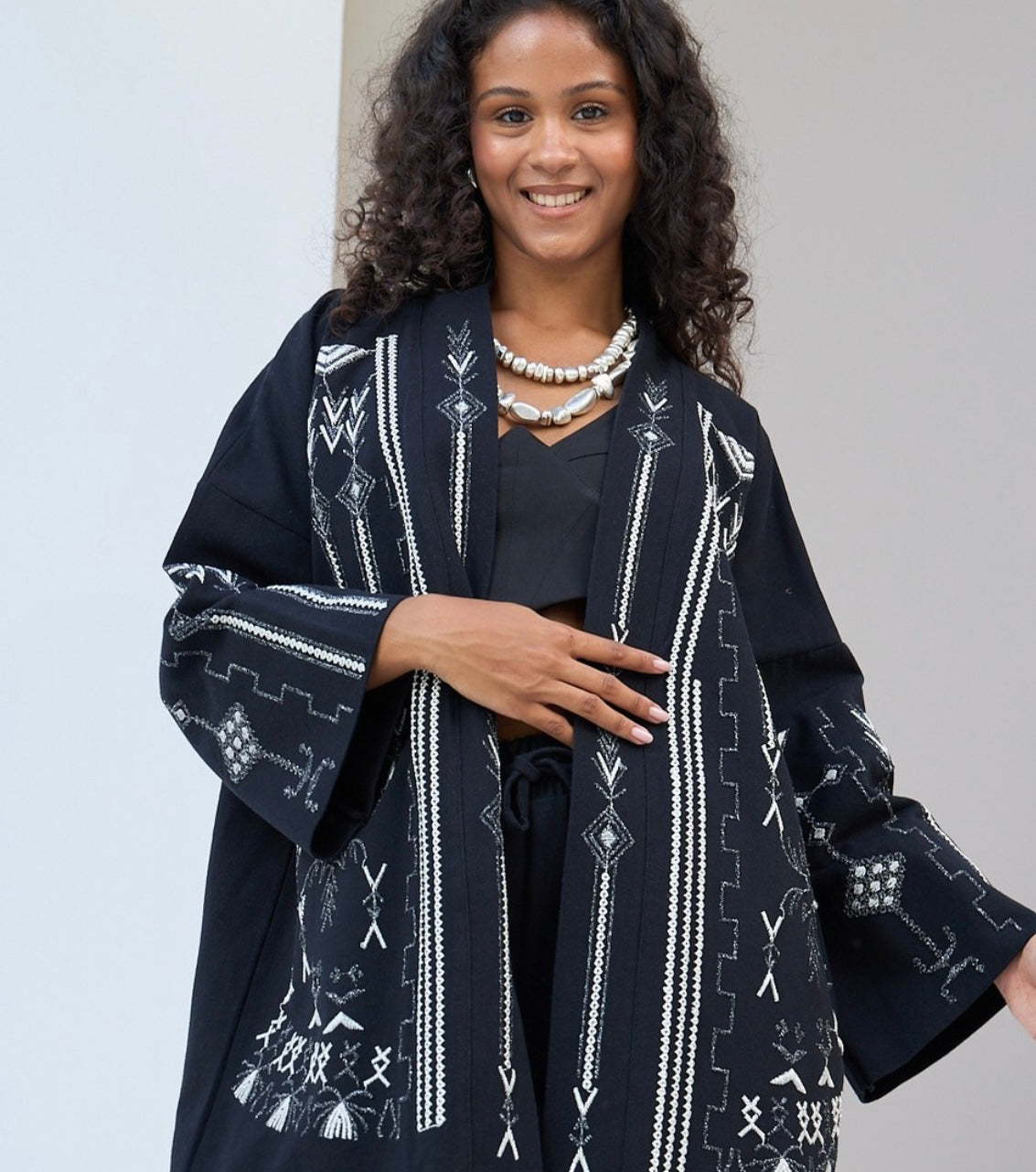 EMBROIDERED CARDIGAN SET - BLACK image 1