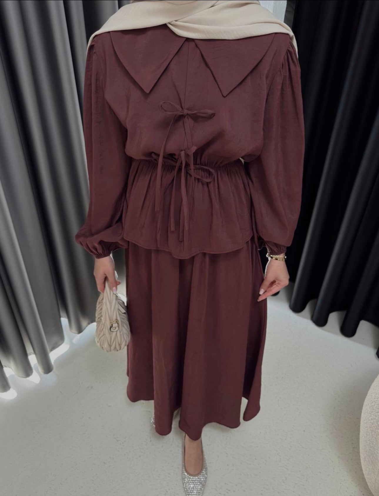 Elegant Maroon Modest Two-Piece Set  image 1