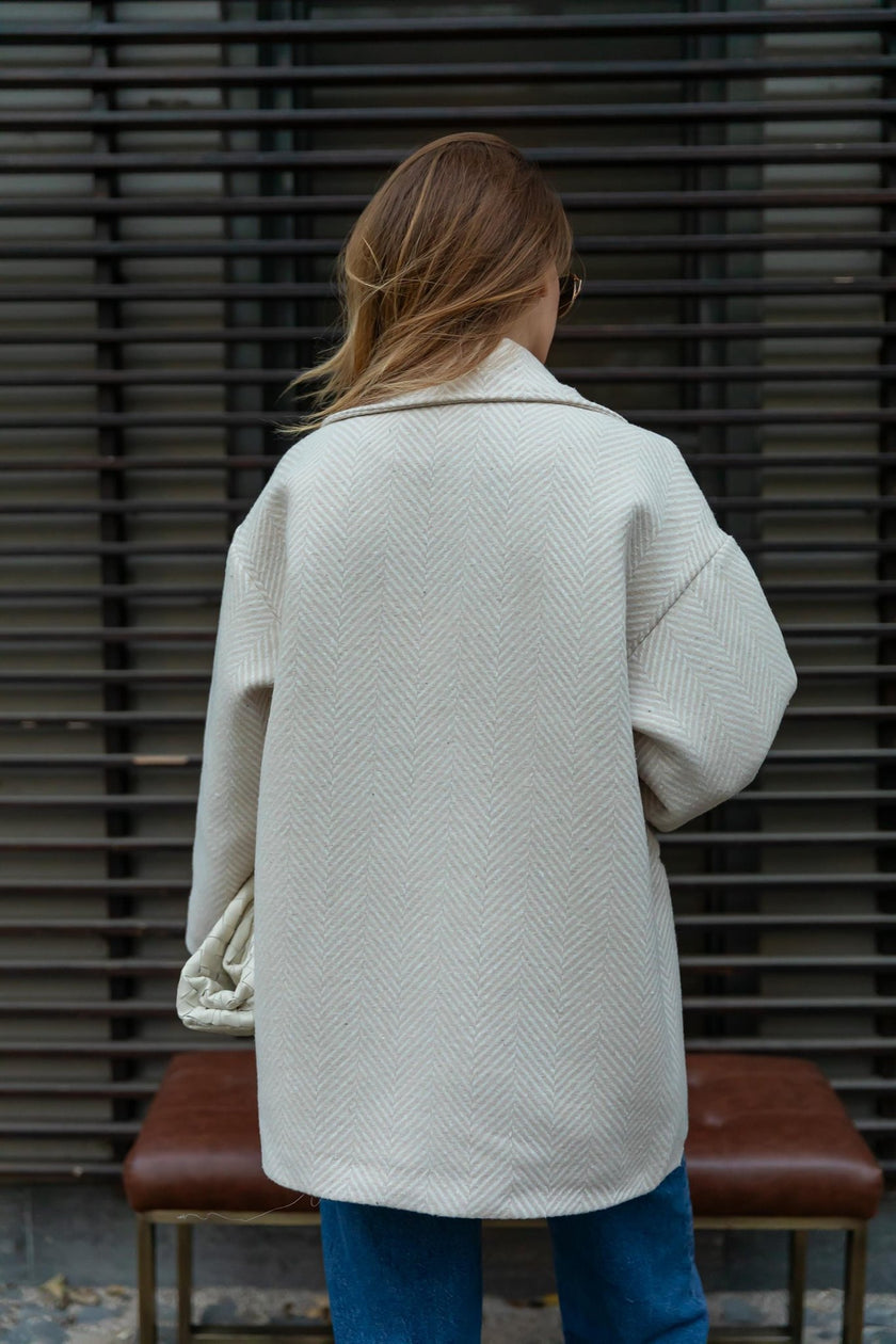 HERRINGBONE OVERSIZE  CACHMERE COAT - BEIGE image 2