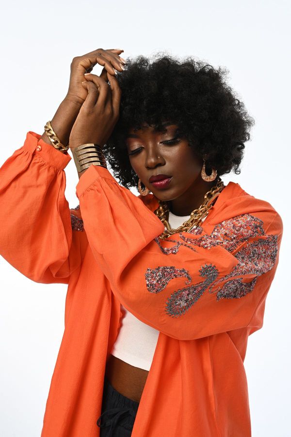 SLEEVE SEQUINED OVERSIZED WOMAN’S KIMONO - ORANGE  image 0