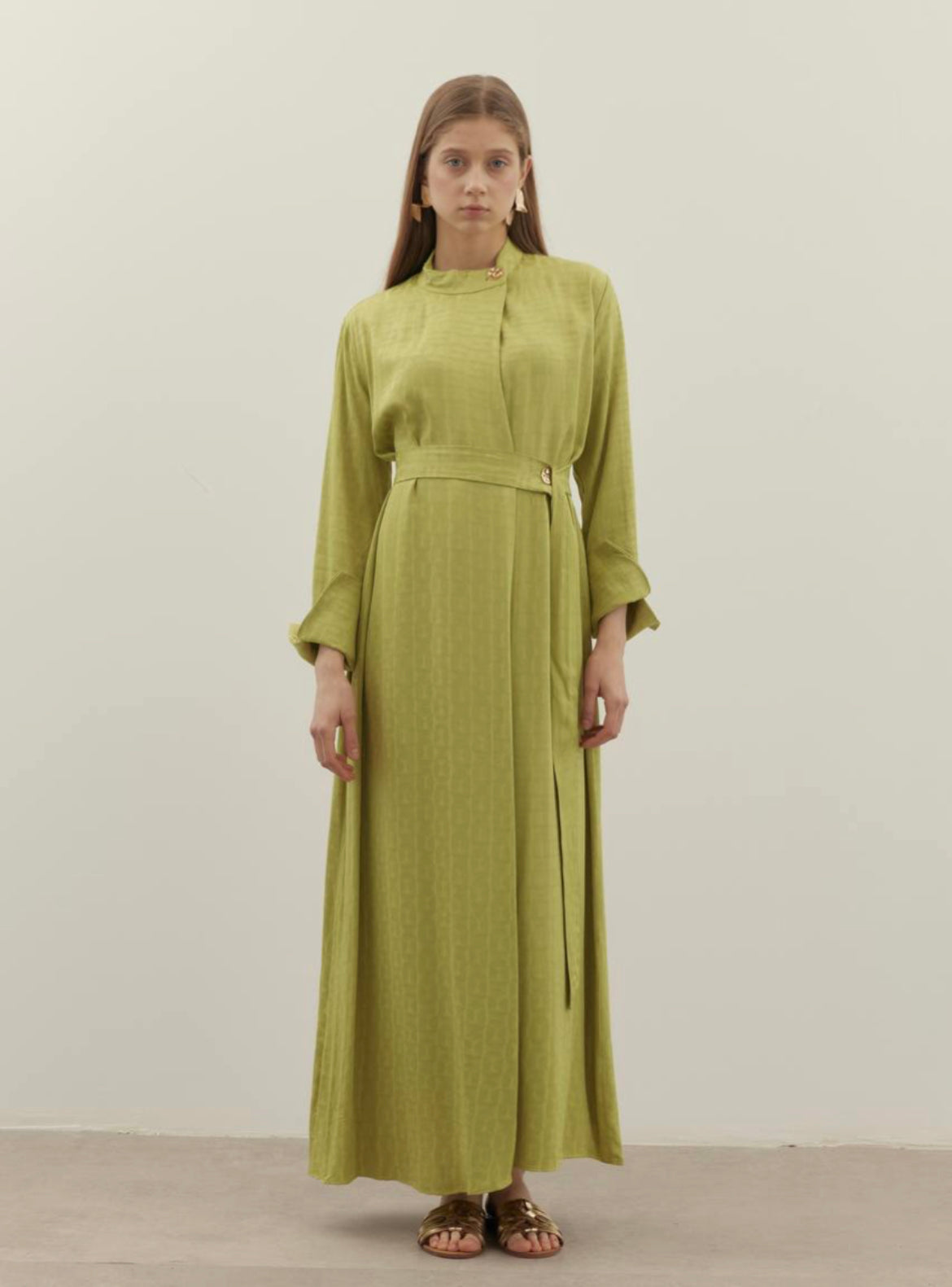 L I M E GREEN SATIN DRESS with Belt image 1