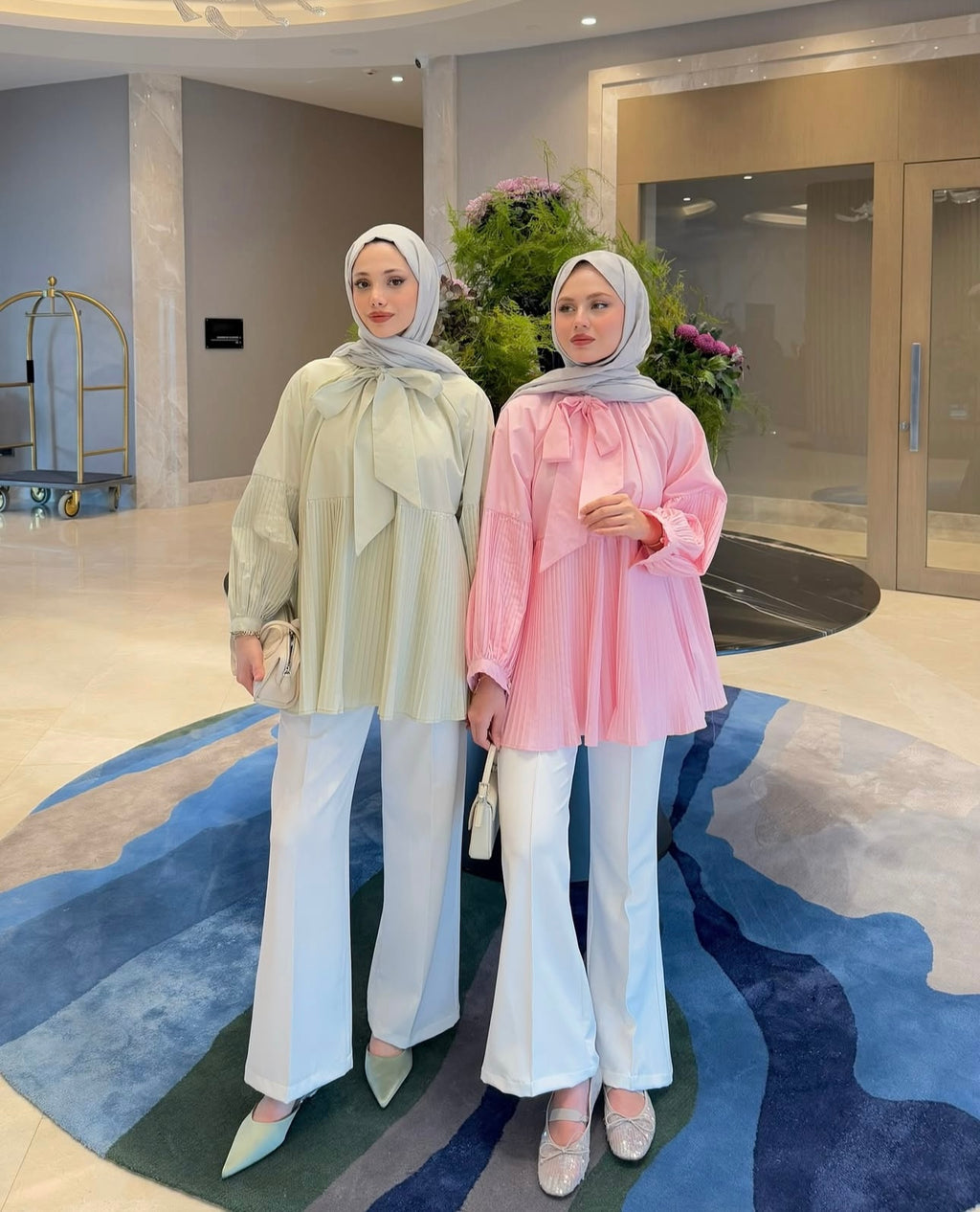 Pleated Elegance Bow Blouse – Soft Pink image 2